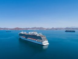 A passenger cruise ship of the Princess company and one more of the Holland America Line company are anchored on the outskirts of the Bay of Paz, during a protest against cruise ships industry on May 8, 2021 in La Paz, Mexico.