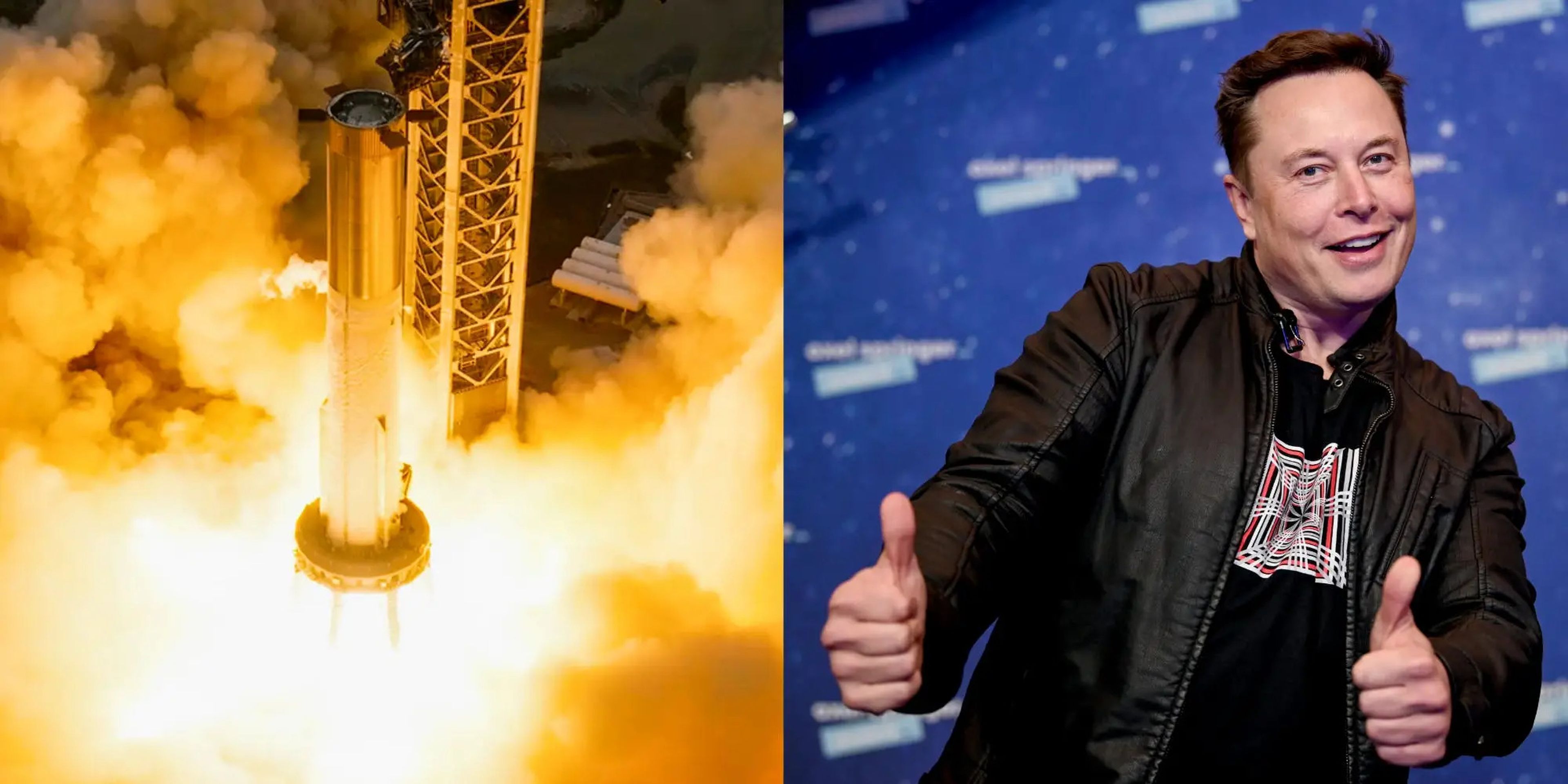 Cohete Super Heavy de SpaceX y Elon Musk, CEO y fundador de la compañía.