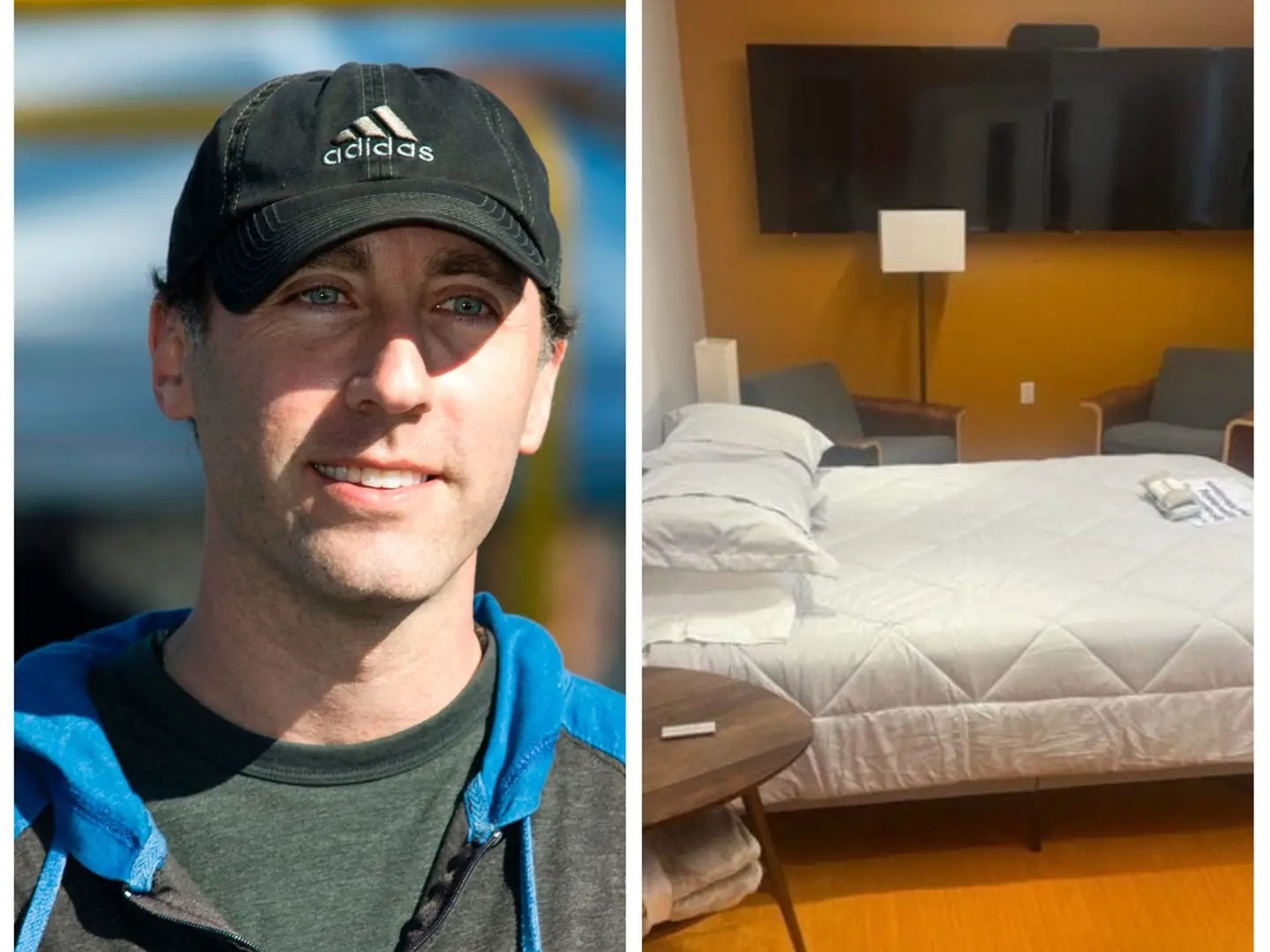 Steve Davis, CEO de The Boring Company, junto a una imagen de los dormitorios que Elon Musk montó en las oficinas de Twitter para reducir costes.