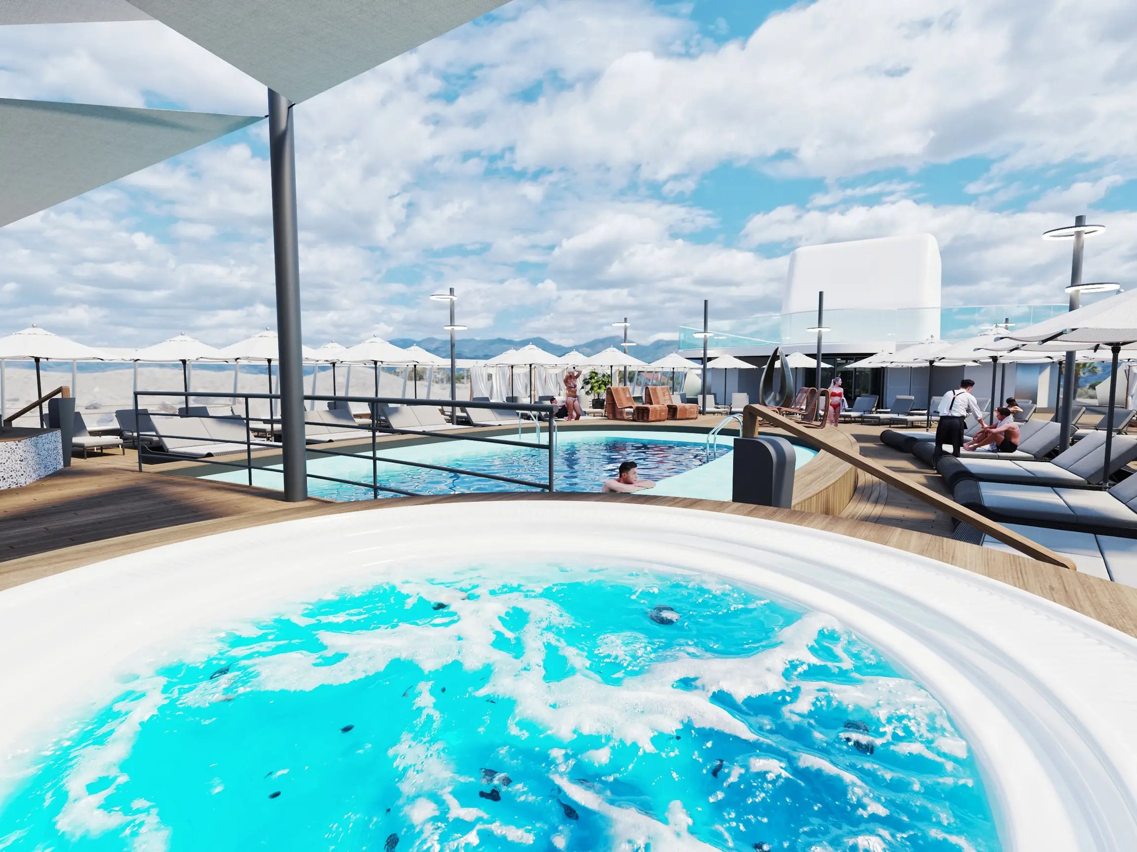 The pool deck aboard the MV Gemini with Life at Sea Cruises.