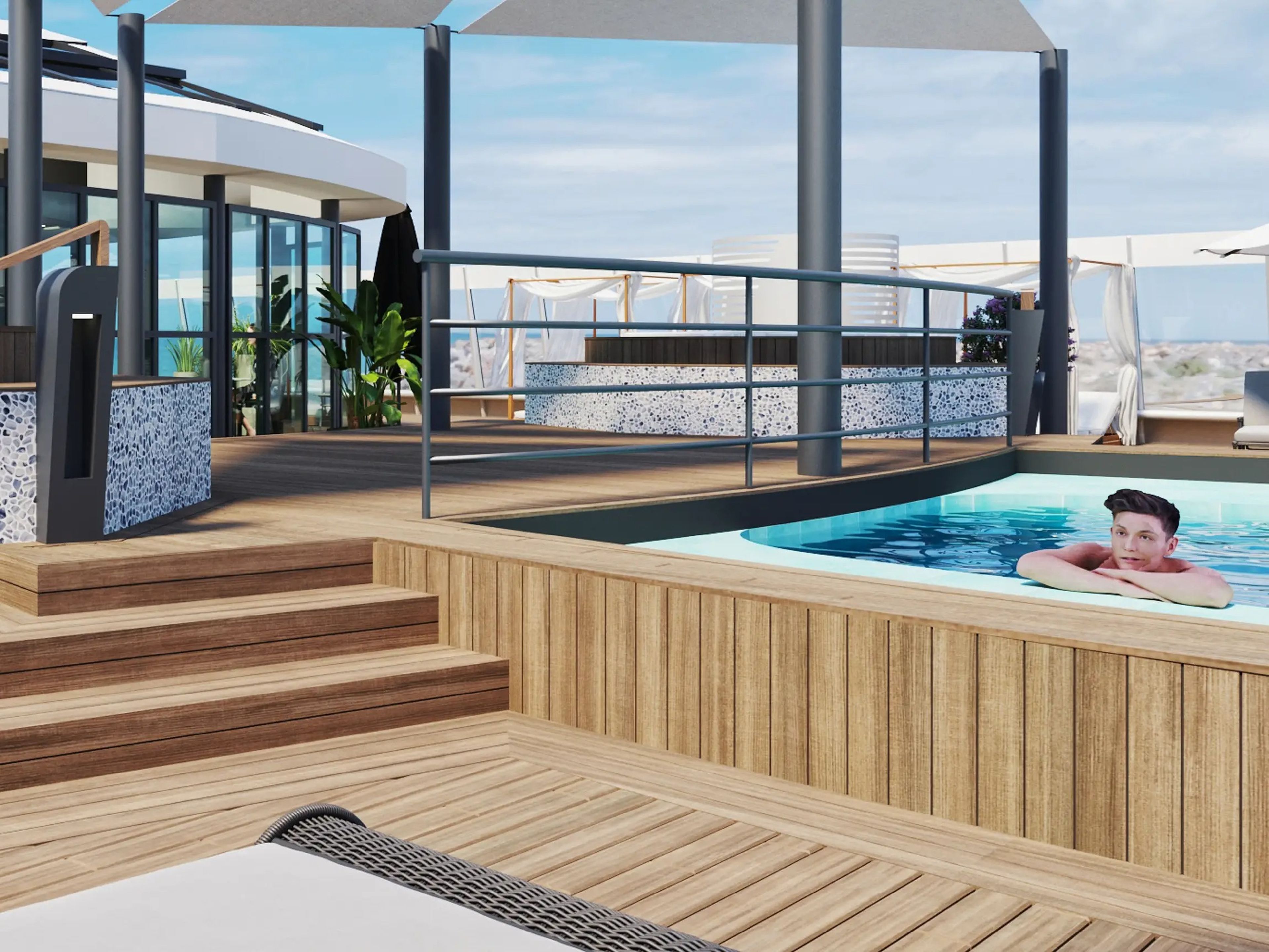 Pool deck on the MV Gemini with Life at Sea Cruises