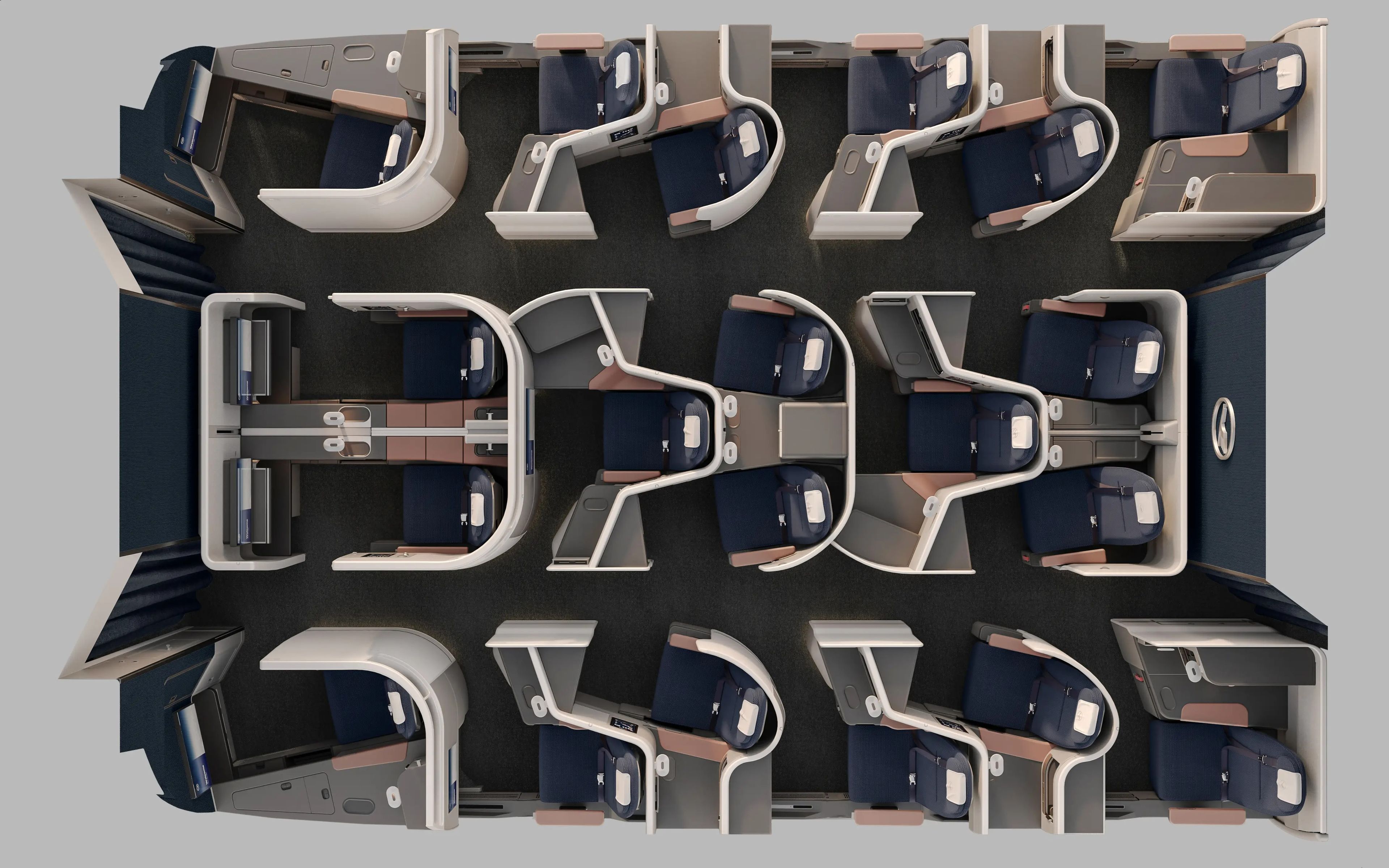 A sample layout of Lufthansa's new business-class cabin.