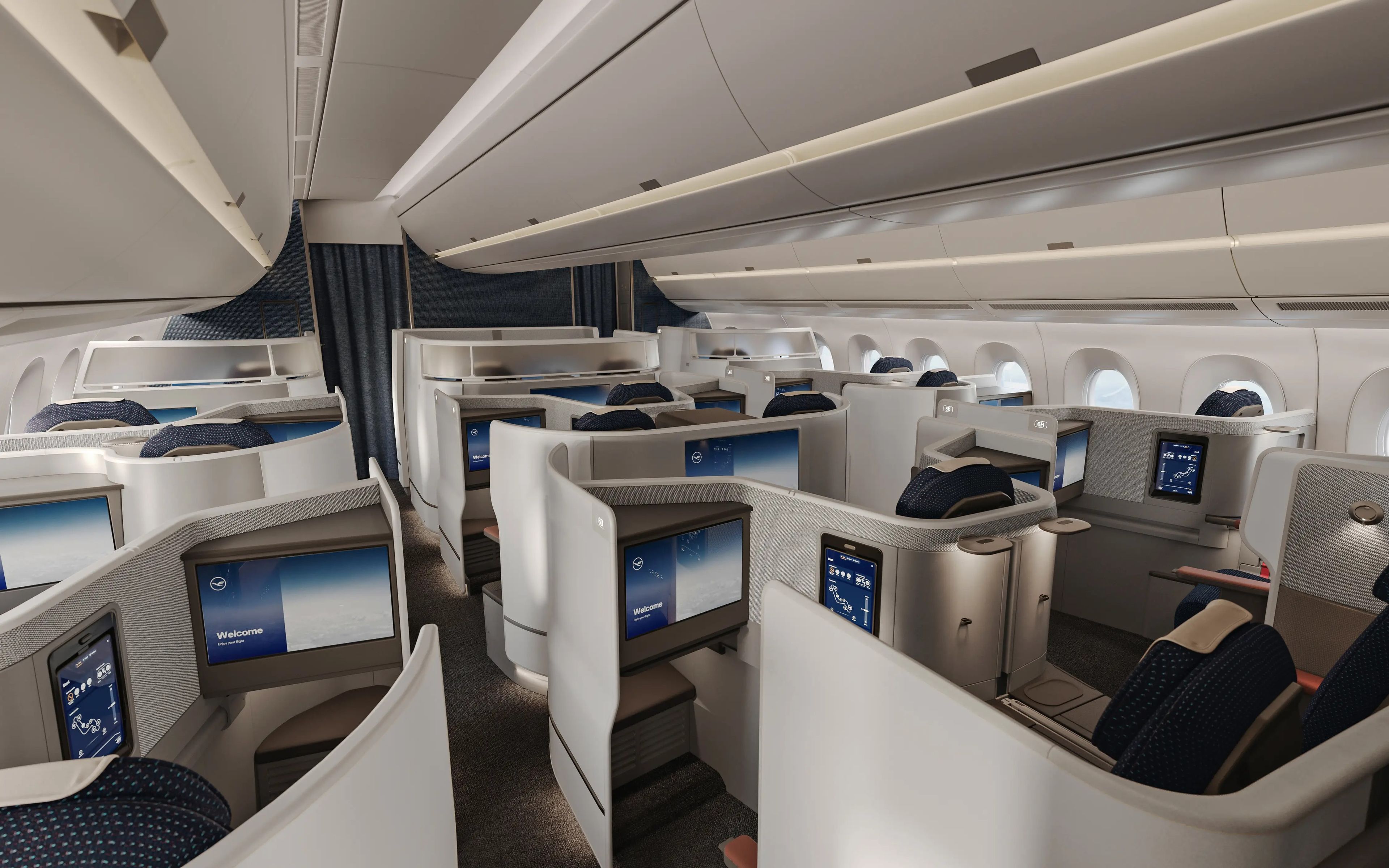 A sample layout of seats in Lufthansa's new business-class cabin.