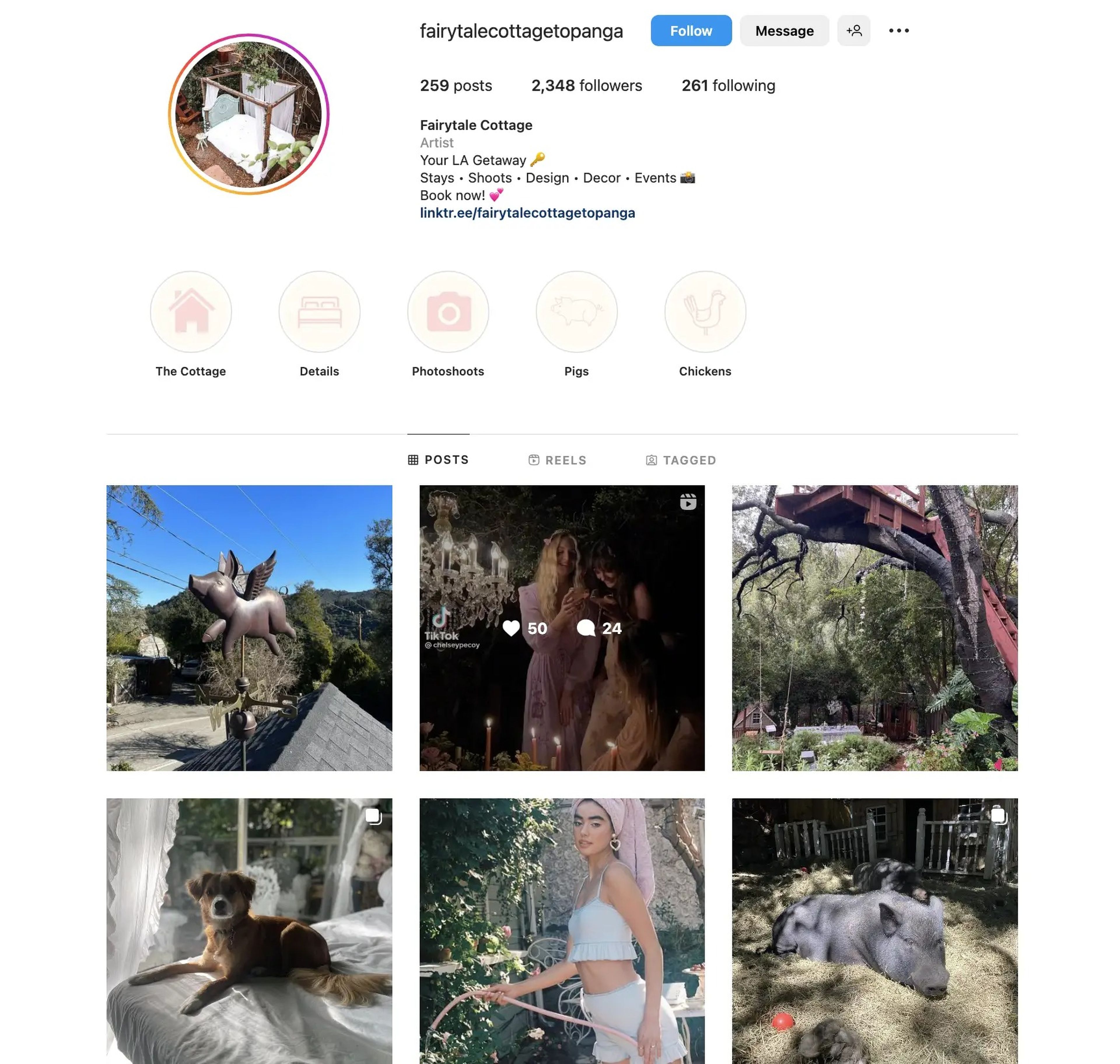 A screenshot of the Fairytale Cottage's Instagram page.