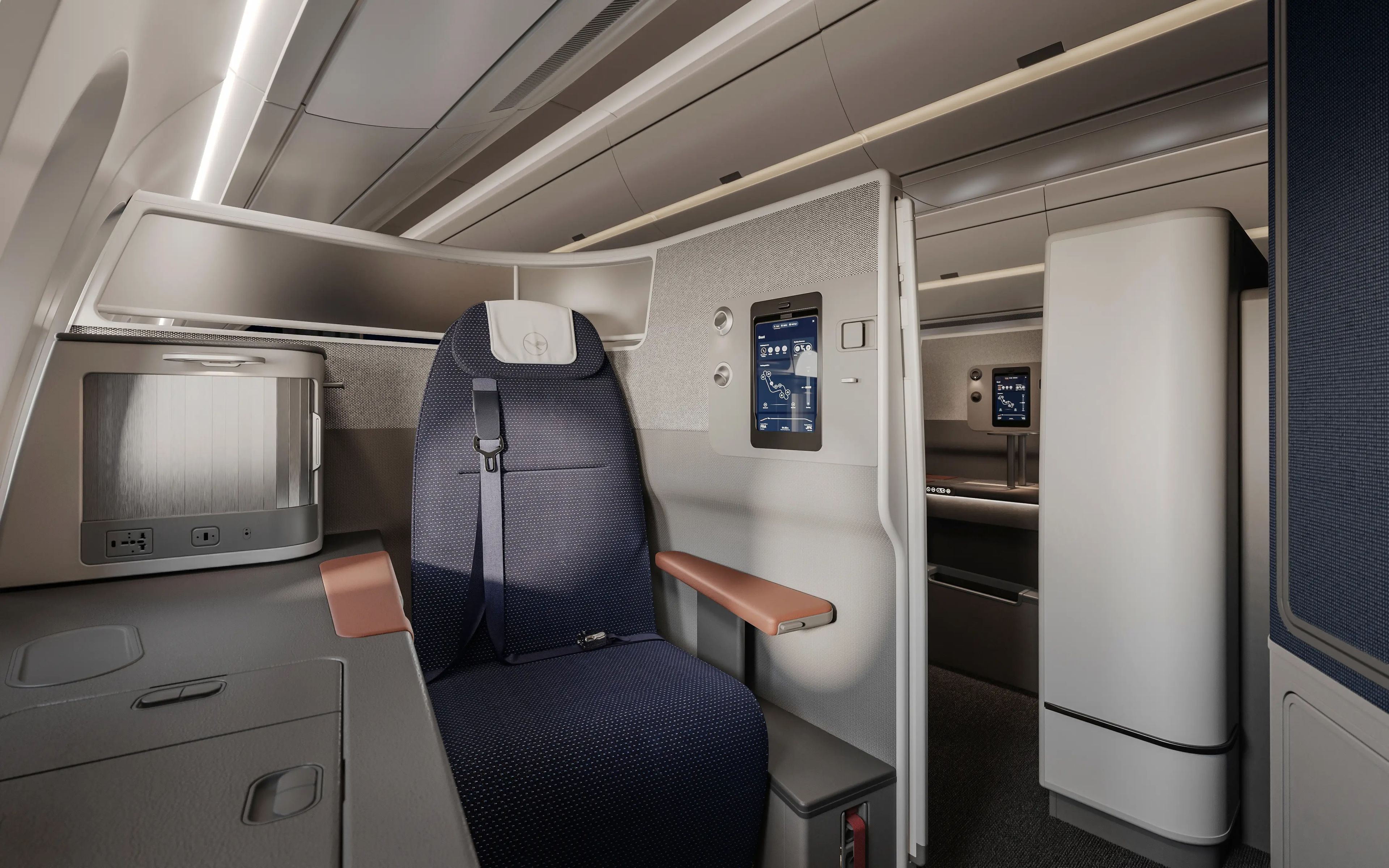 A single suite in Lufthansa's new business-class cabin.