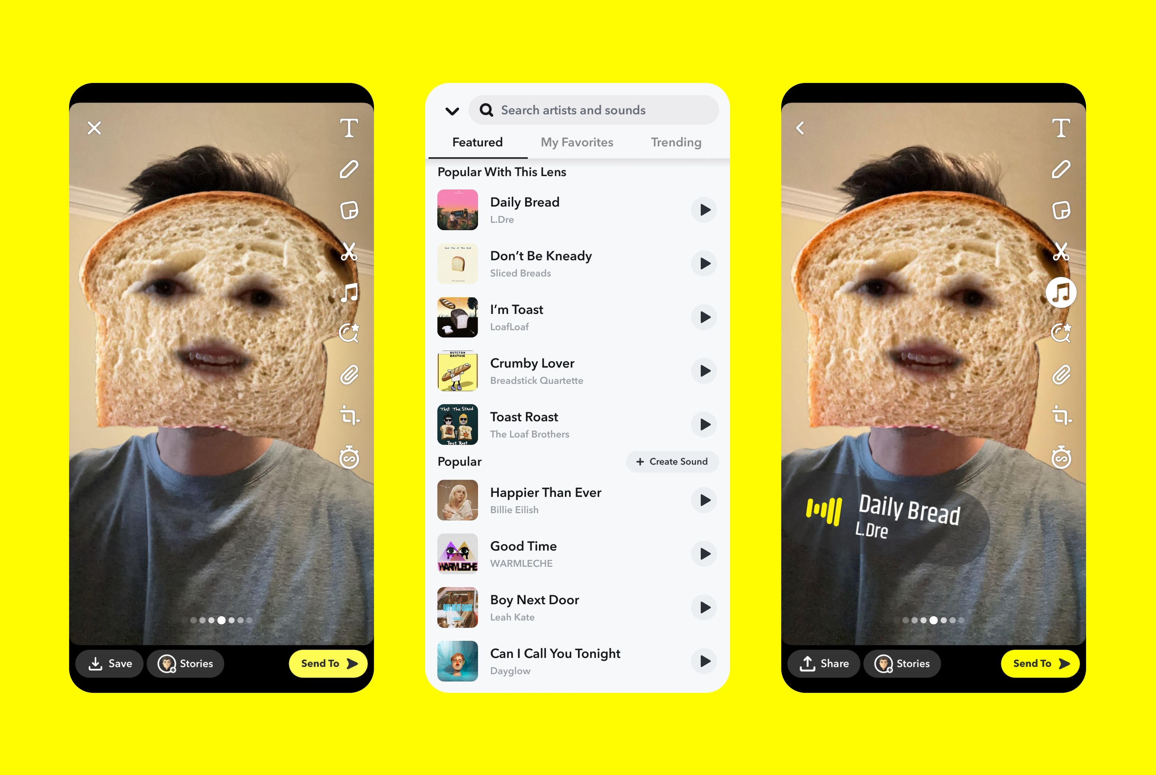Snapchat ahora recomienda canciones relevantes a los usuarios cuando seleccionan filtros de RA.