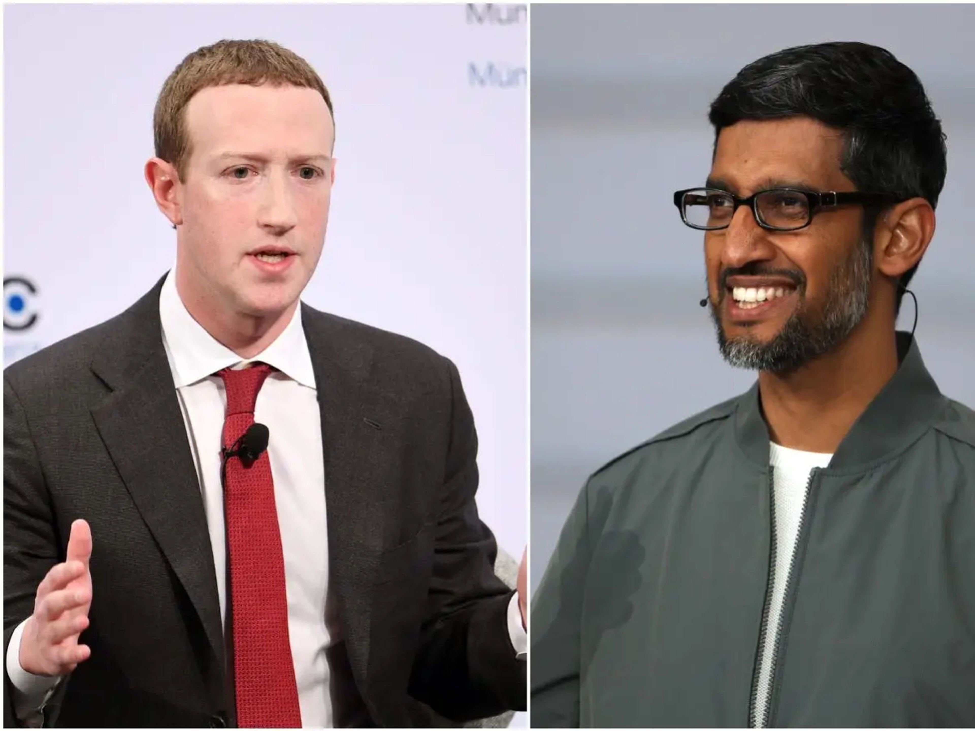 El CEO de Meta, Mark Zuckerberg, y el CEO de Alphabet, Sundar Pichai.