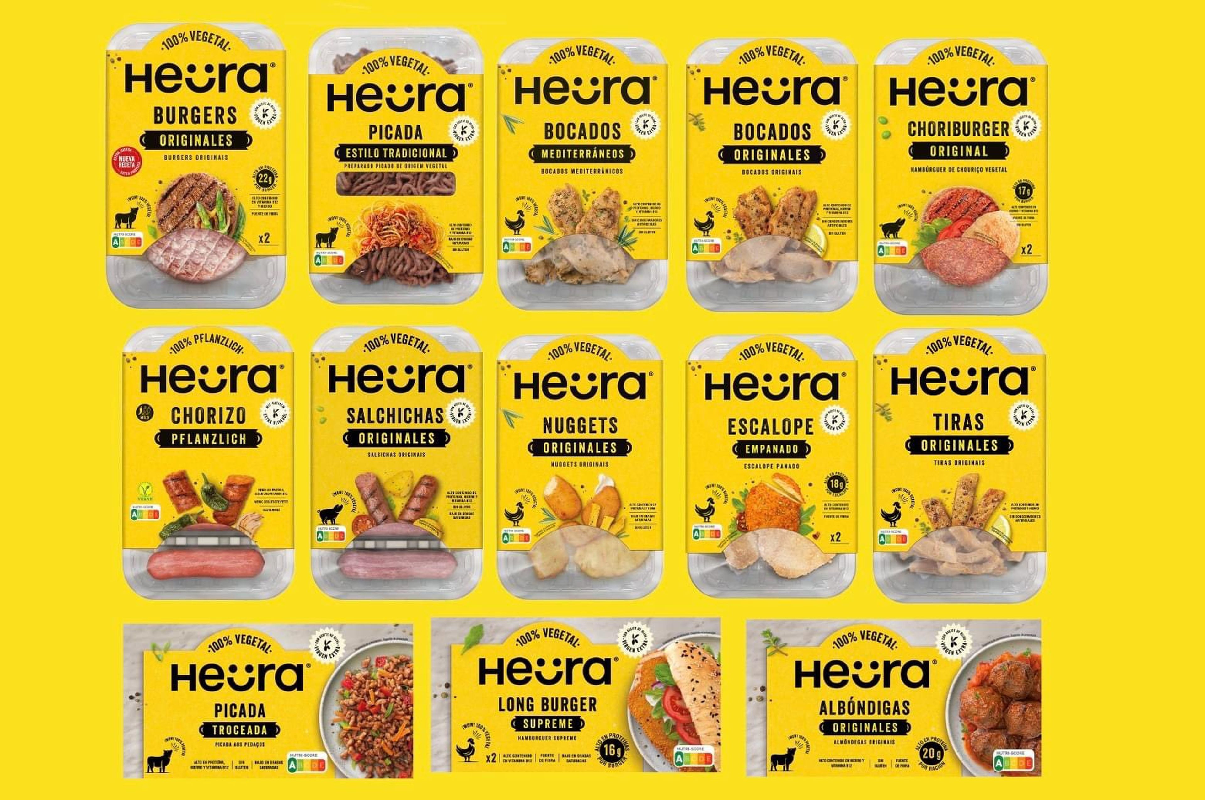 Diferentes productos de carne vegetal de Heura. 