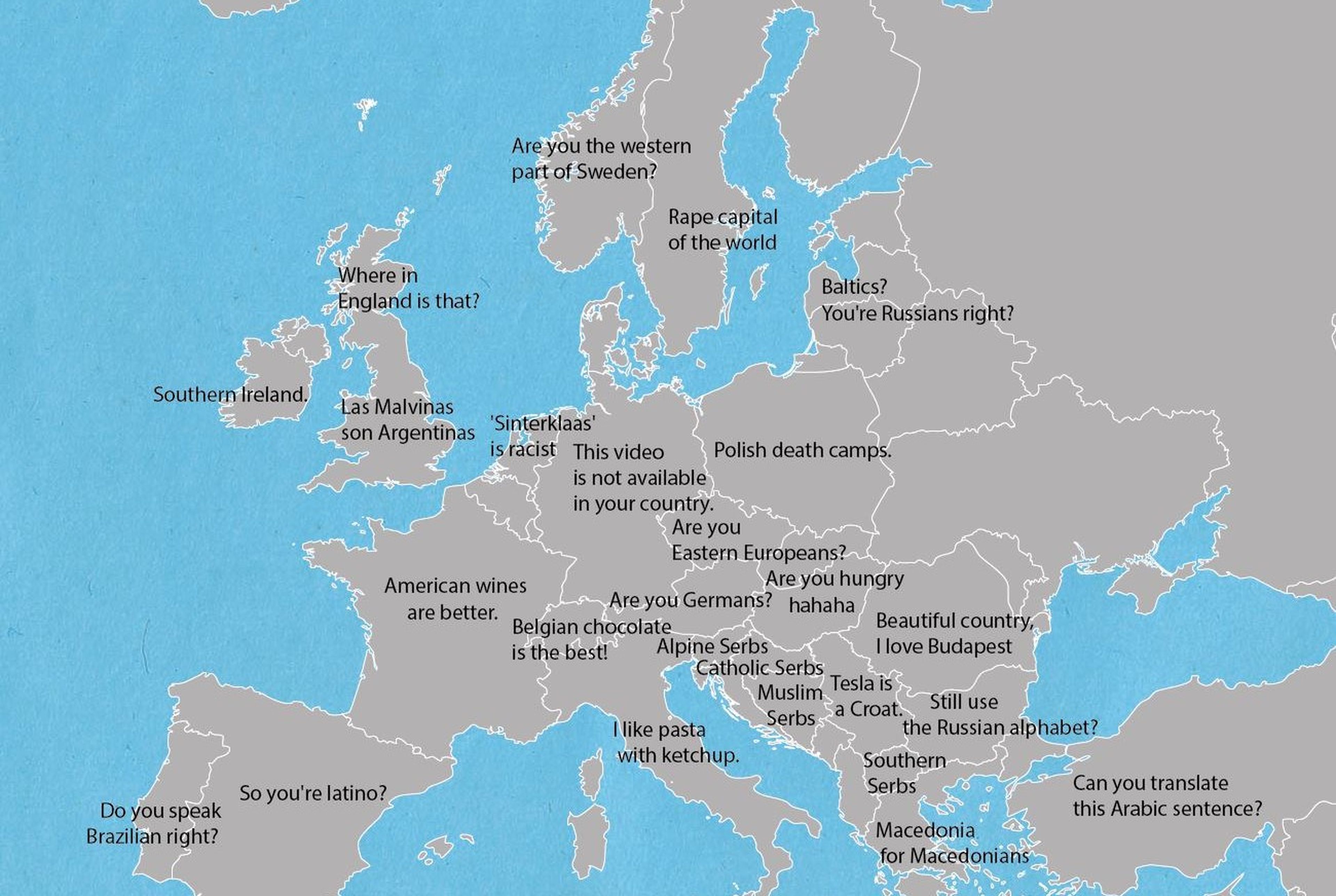 Mapa con ofensas para cada país de Europa
