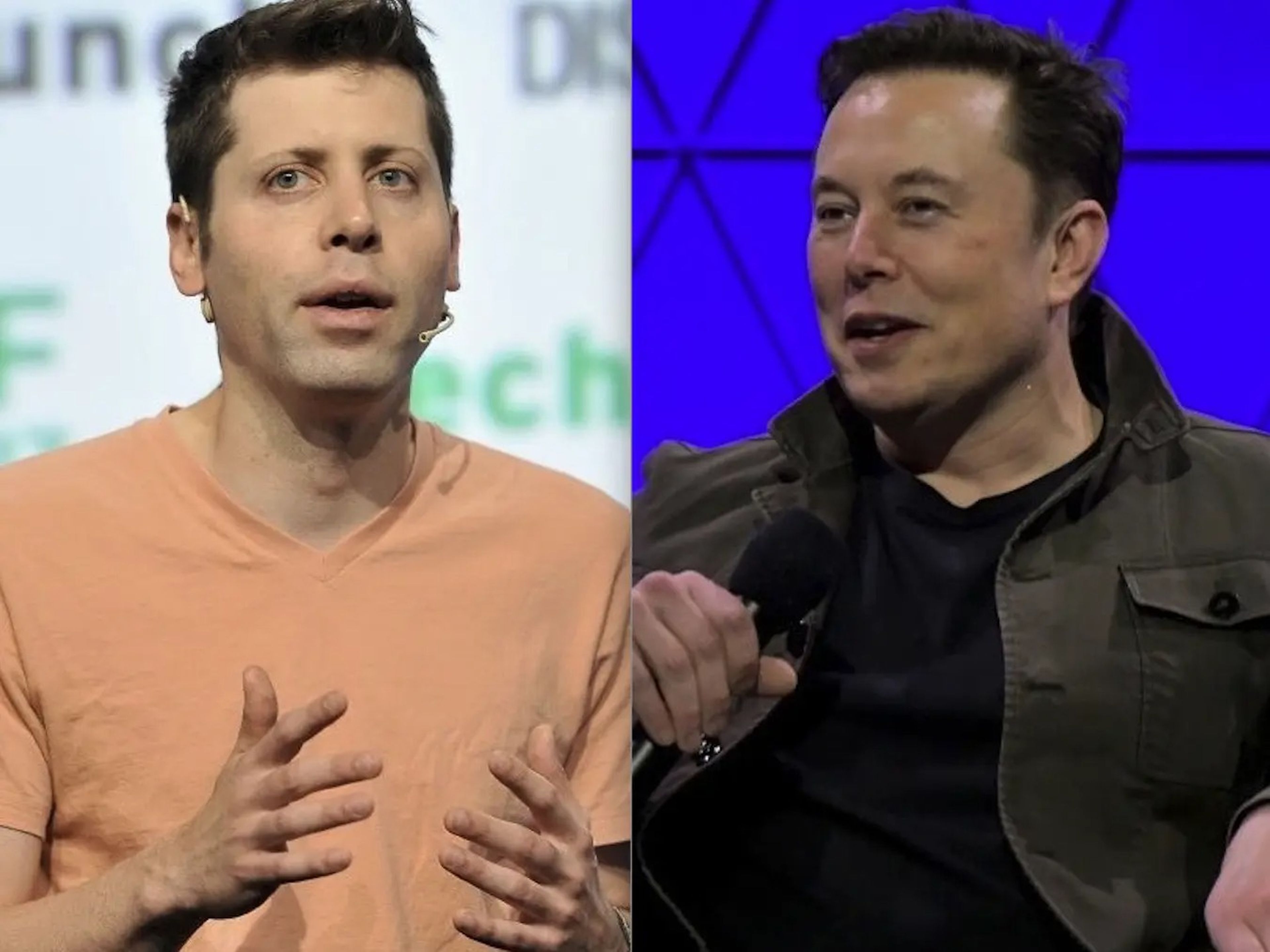 Sam Altman (izquierda), CEO de la desarrolladora de ChatGPT, OpenAI, y Elon Musk, director general de Twitter, Tesla y SpaceX.