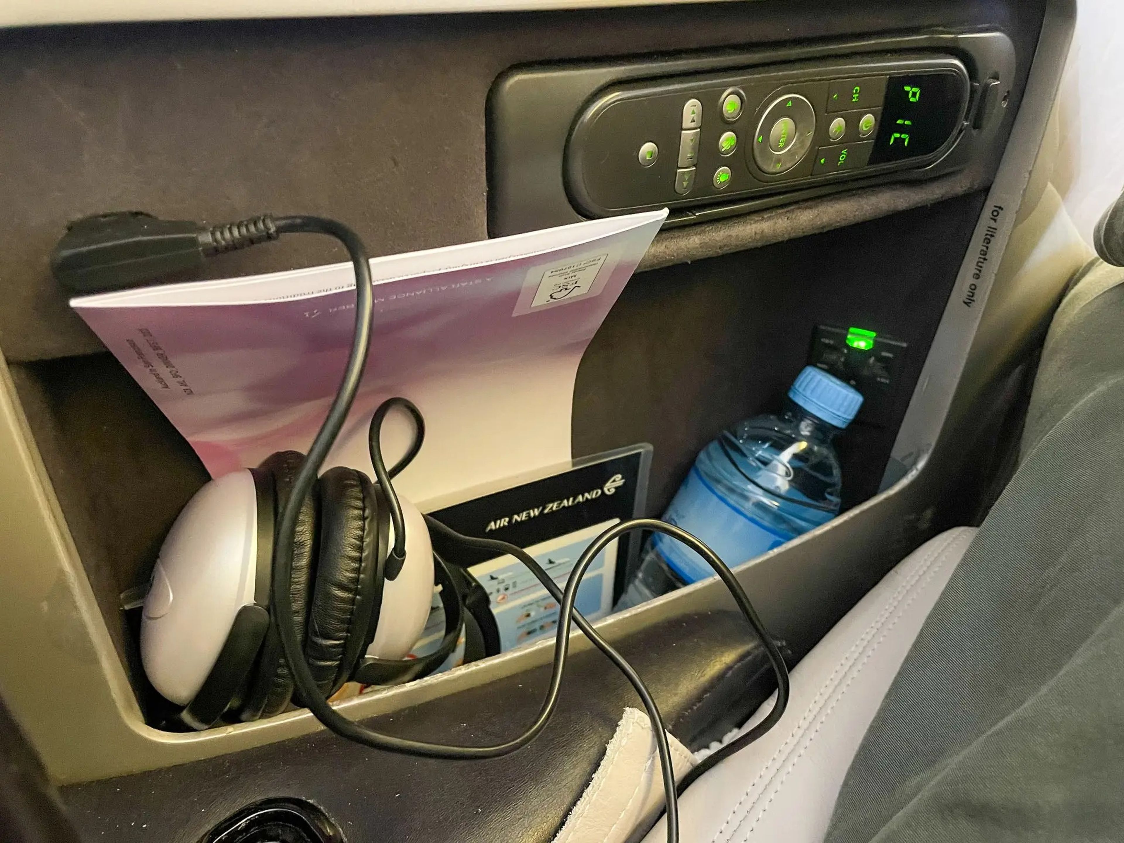 Air New Zealand business-class passengers are given a pair of over-the-ear, corded headphones.