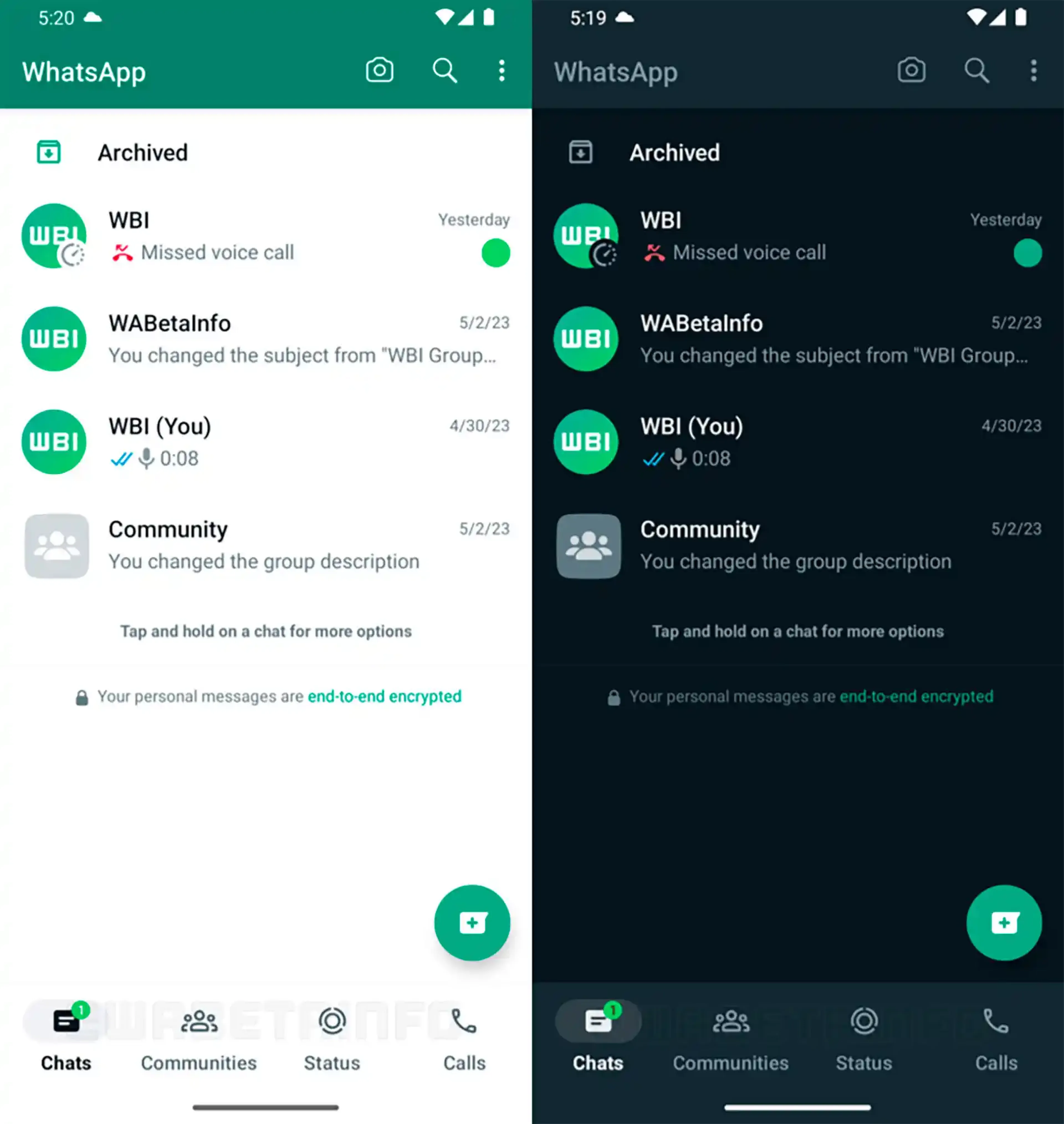 Barra de apps en la parte inferior de WhatsApp Android