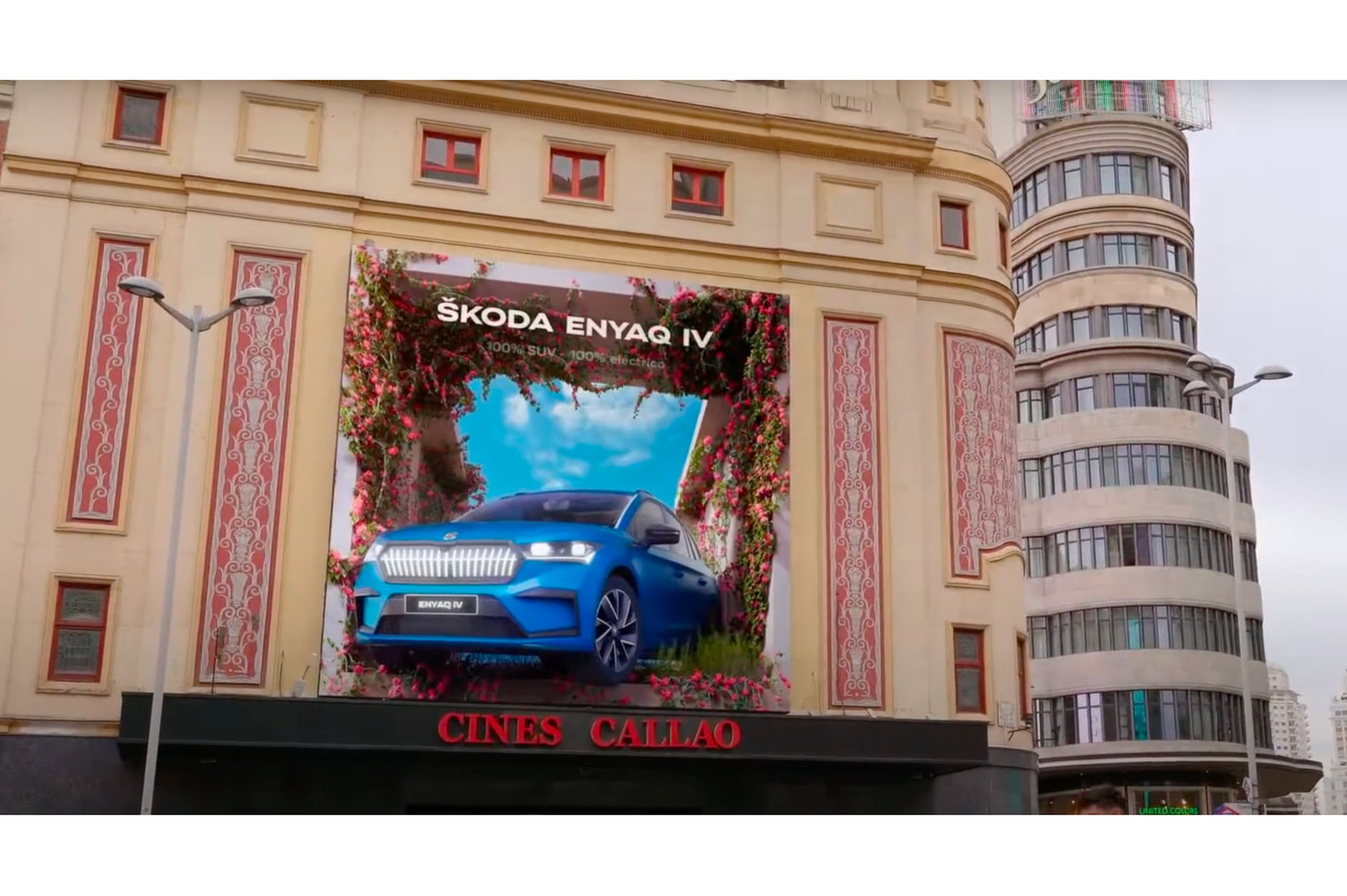 Acción en 3D del Skoda Enyaq iV en la plaza de Callao (Madrid), impulsada por PHD Media.