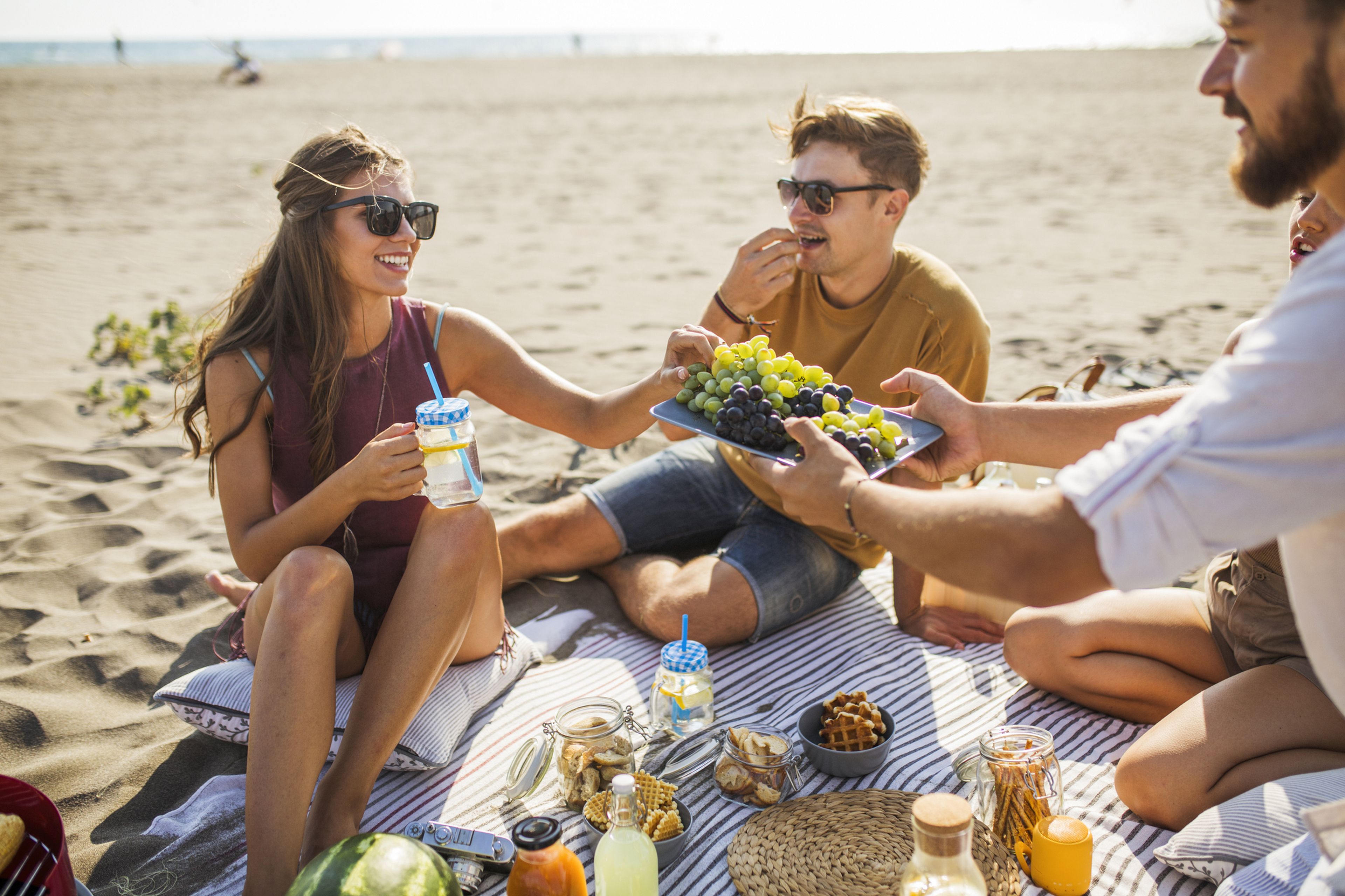 comida, playa, sol, picnic