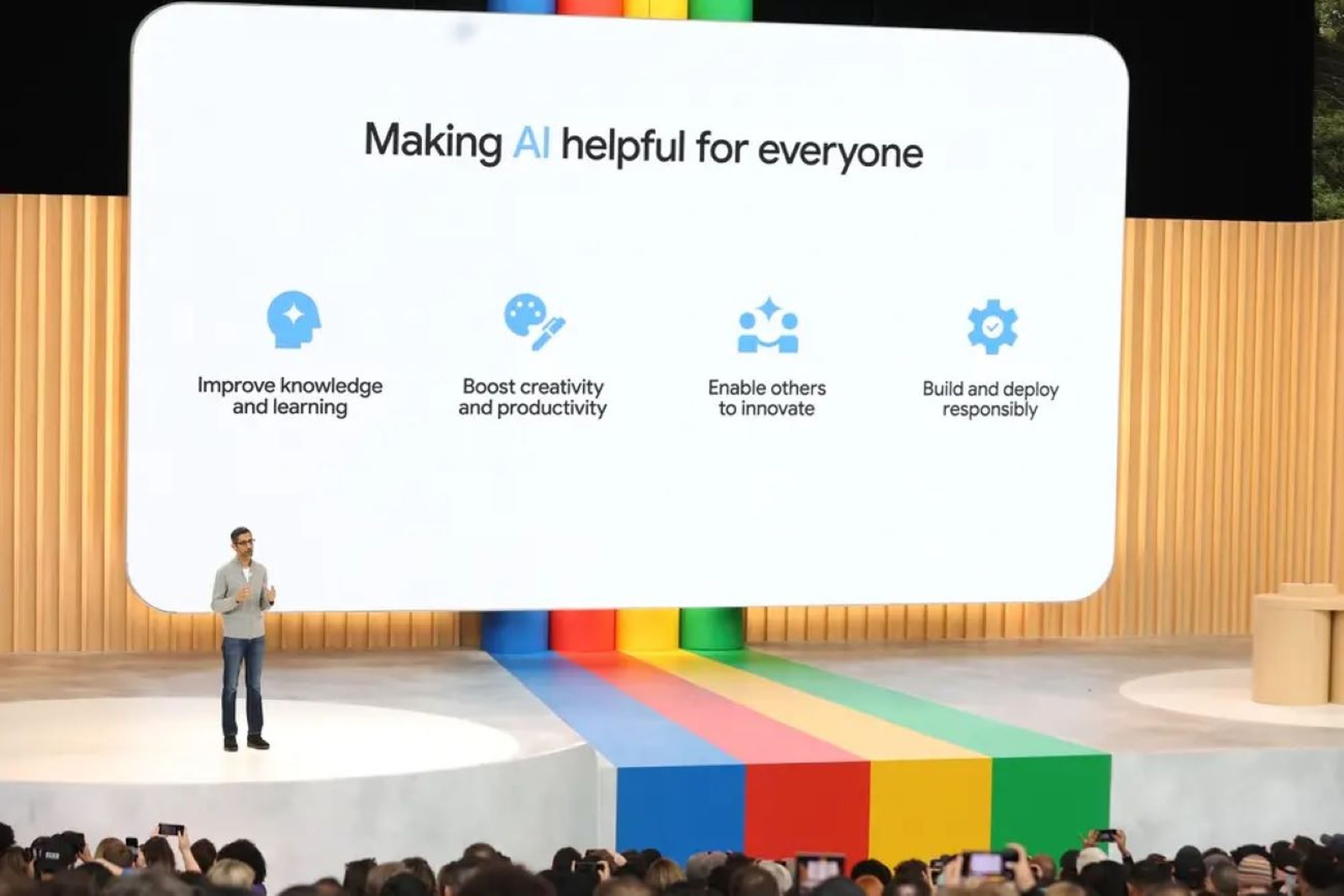 El consejero delegado Sundar Pichai habla en la conferencia Google I/O.