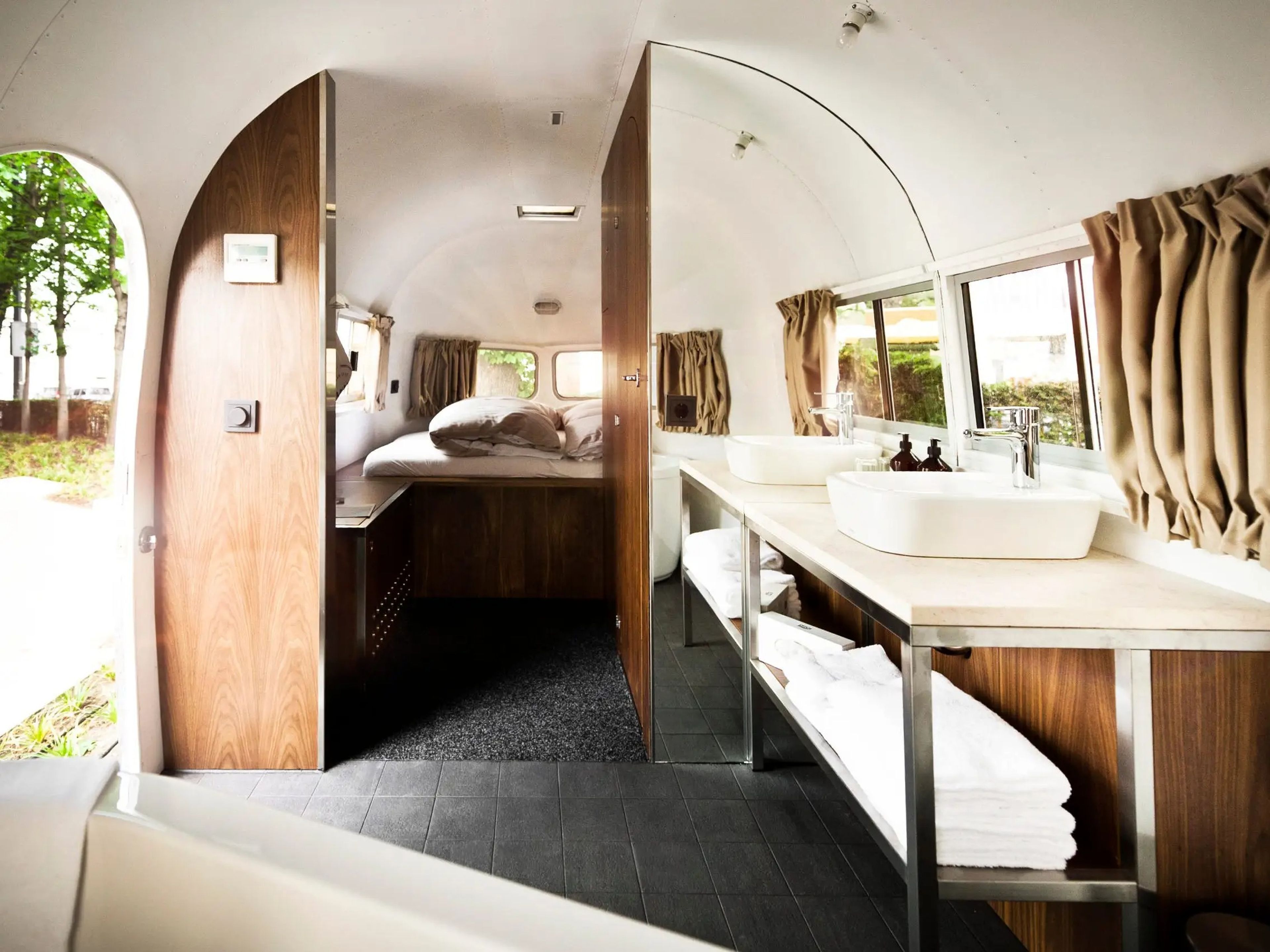 Inside the airstream trailer.