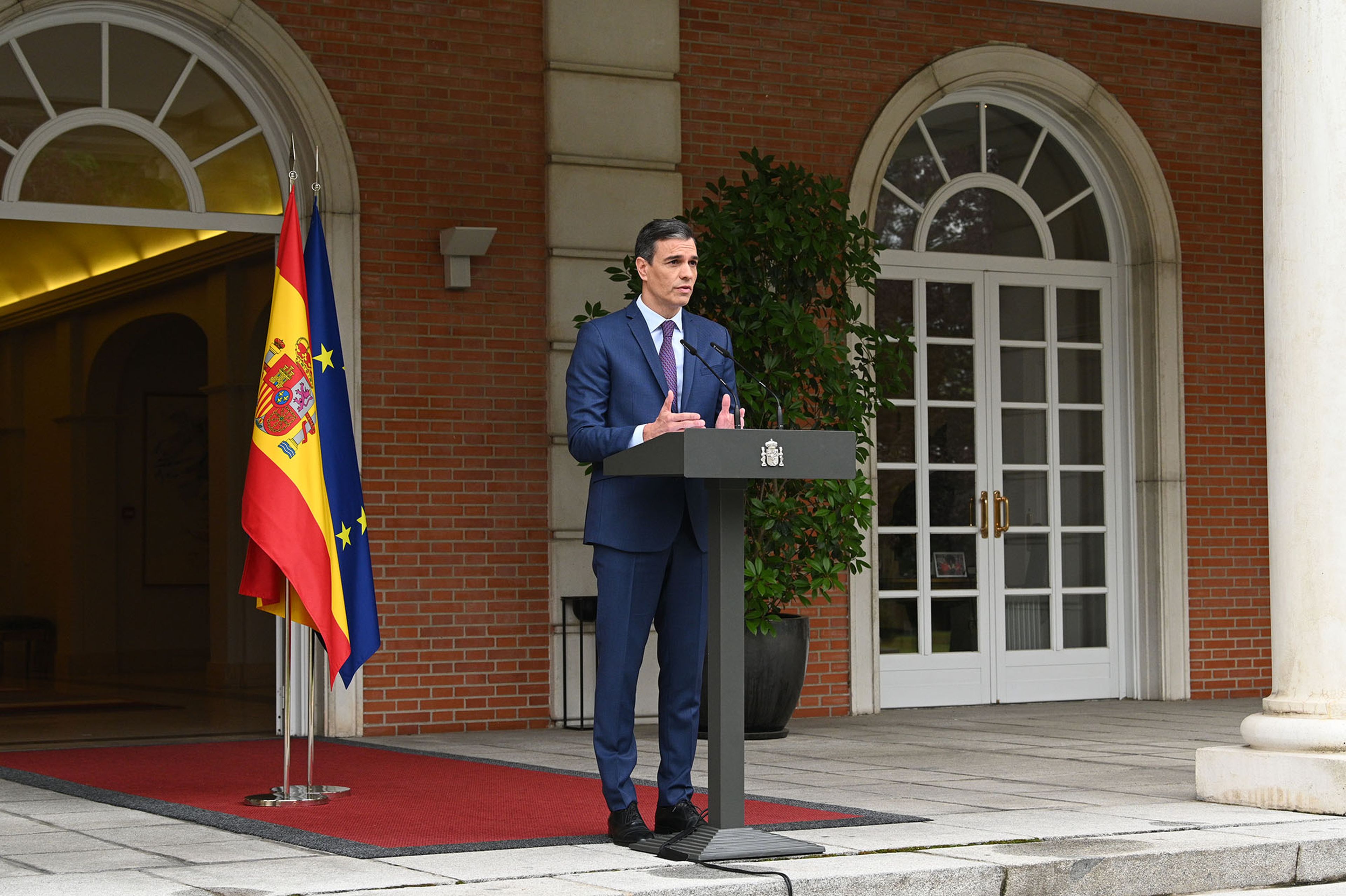 El presidente de España, Pedro Sánchez, en el momento de anunciar la convocatoria de elecciones. 