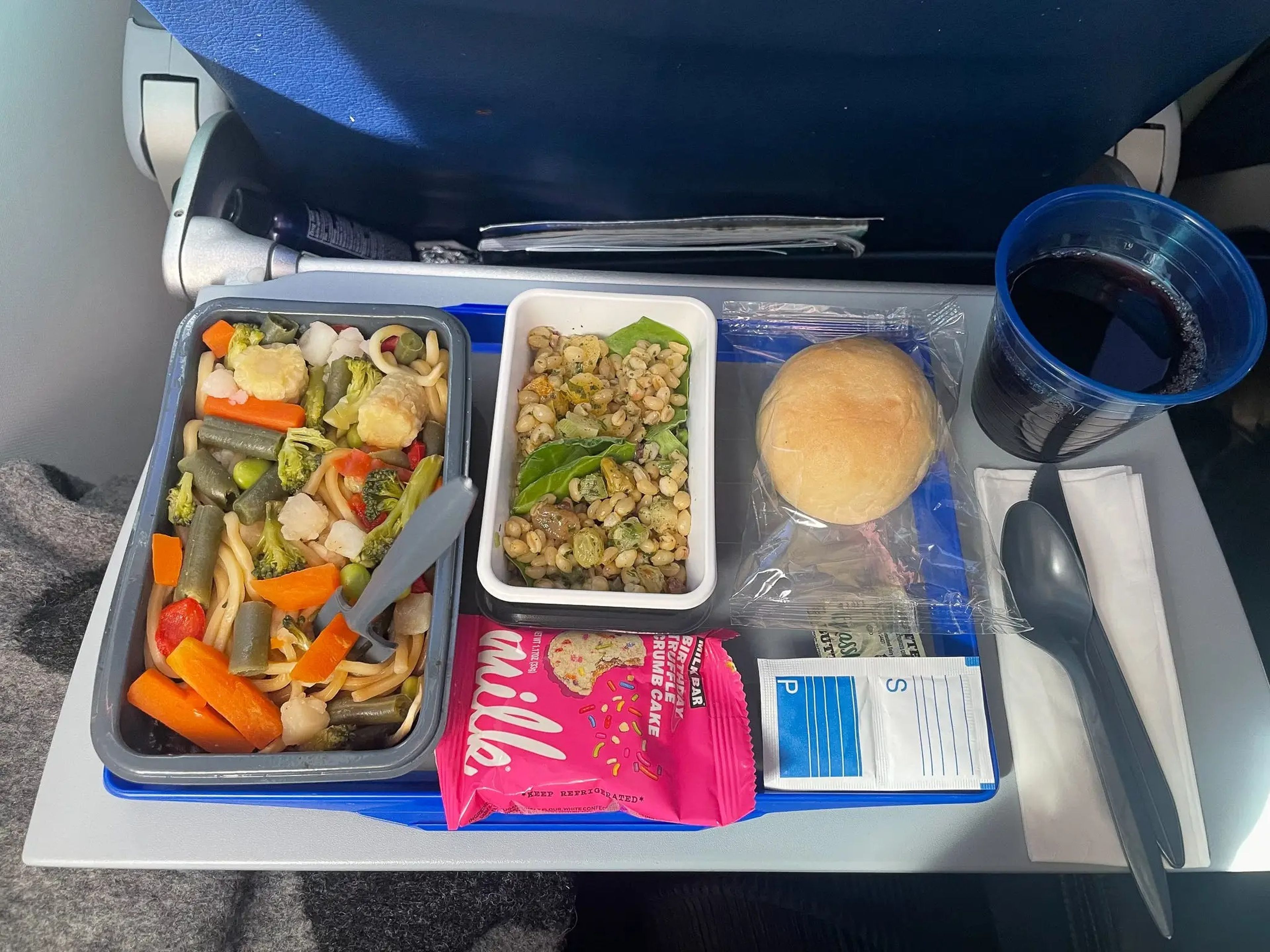 The uncovered veggie meal on a United economy flight.
