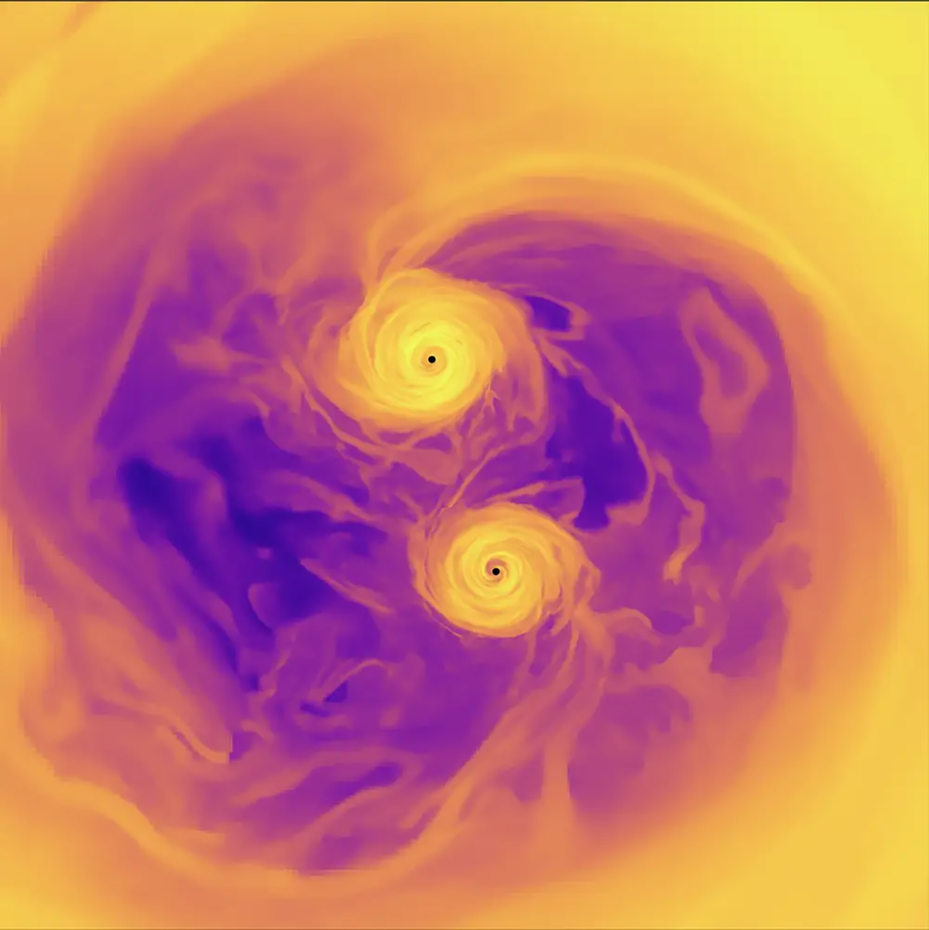Simulación de dos agujeros negros supermasivos interactuando