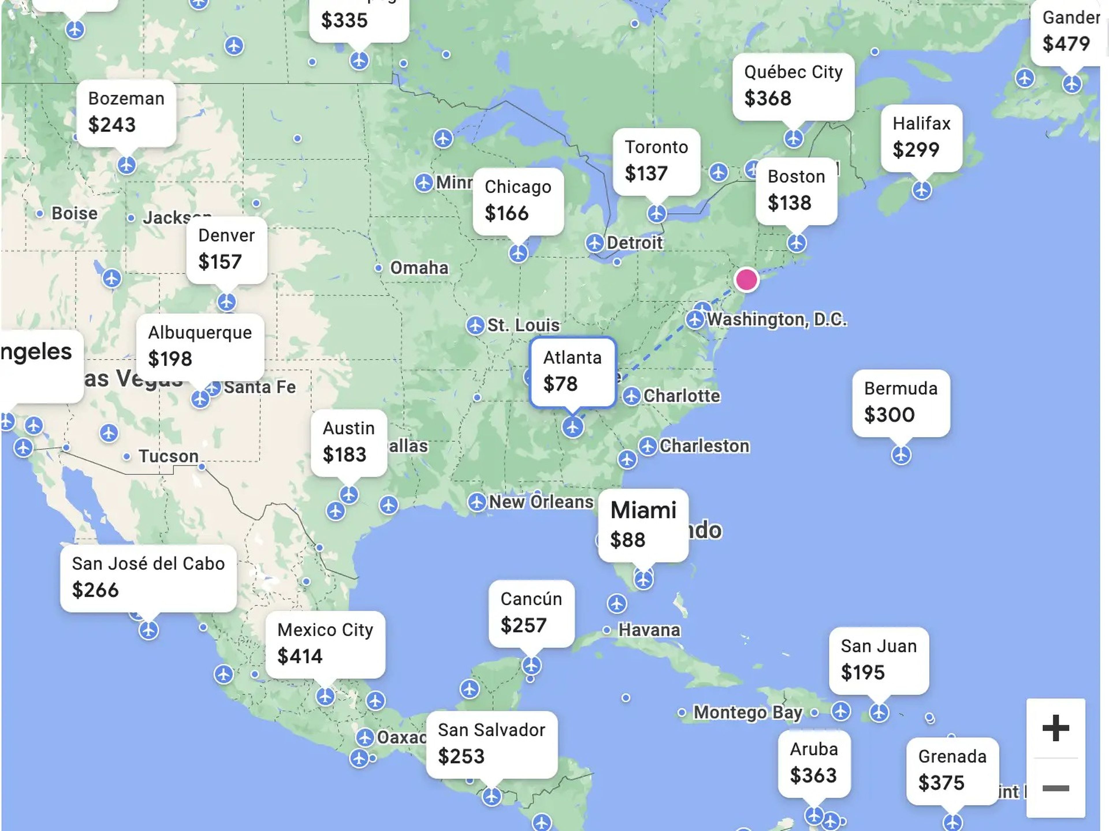 Al utilizar la función de mapa de Google Flights, el buscador muestra los destinos más baratos que encuentra.