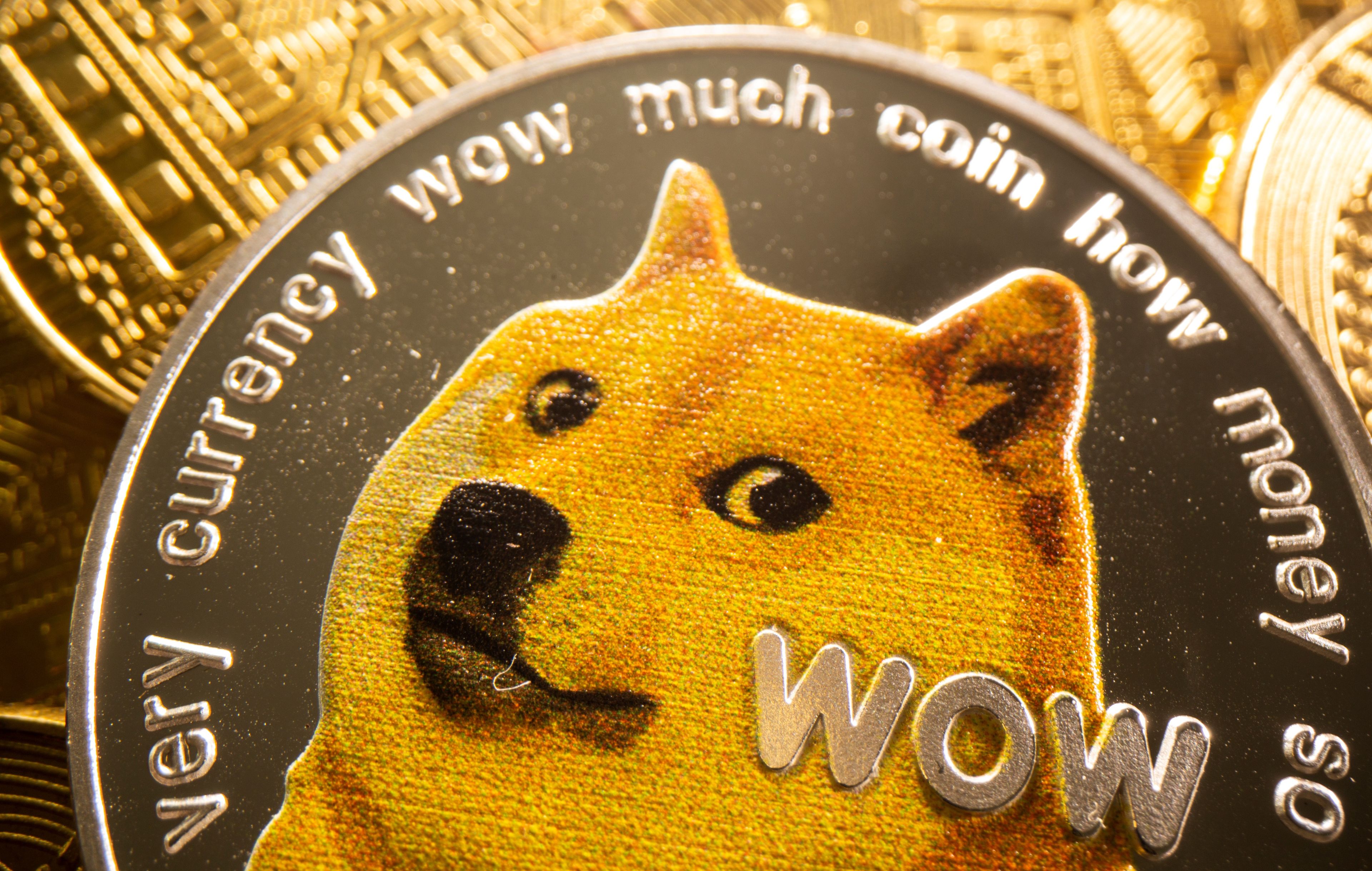Una ilustración con una moneda de dogecoin.