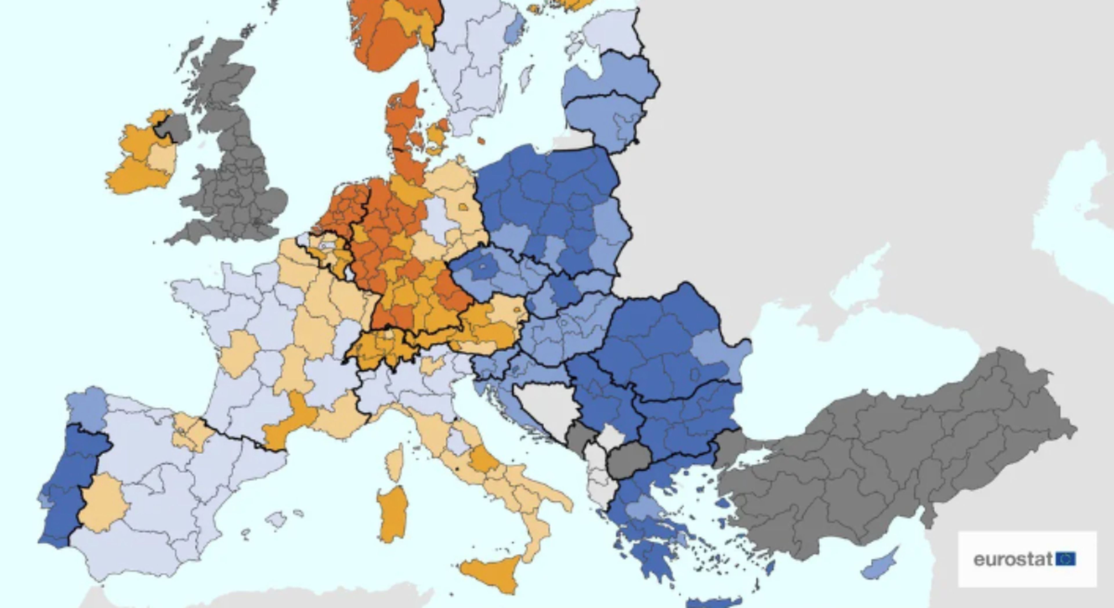 mapa de las horas de trabajo en Europa