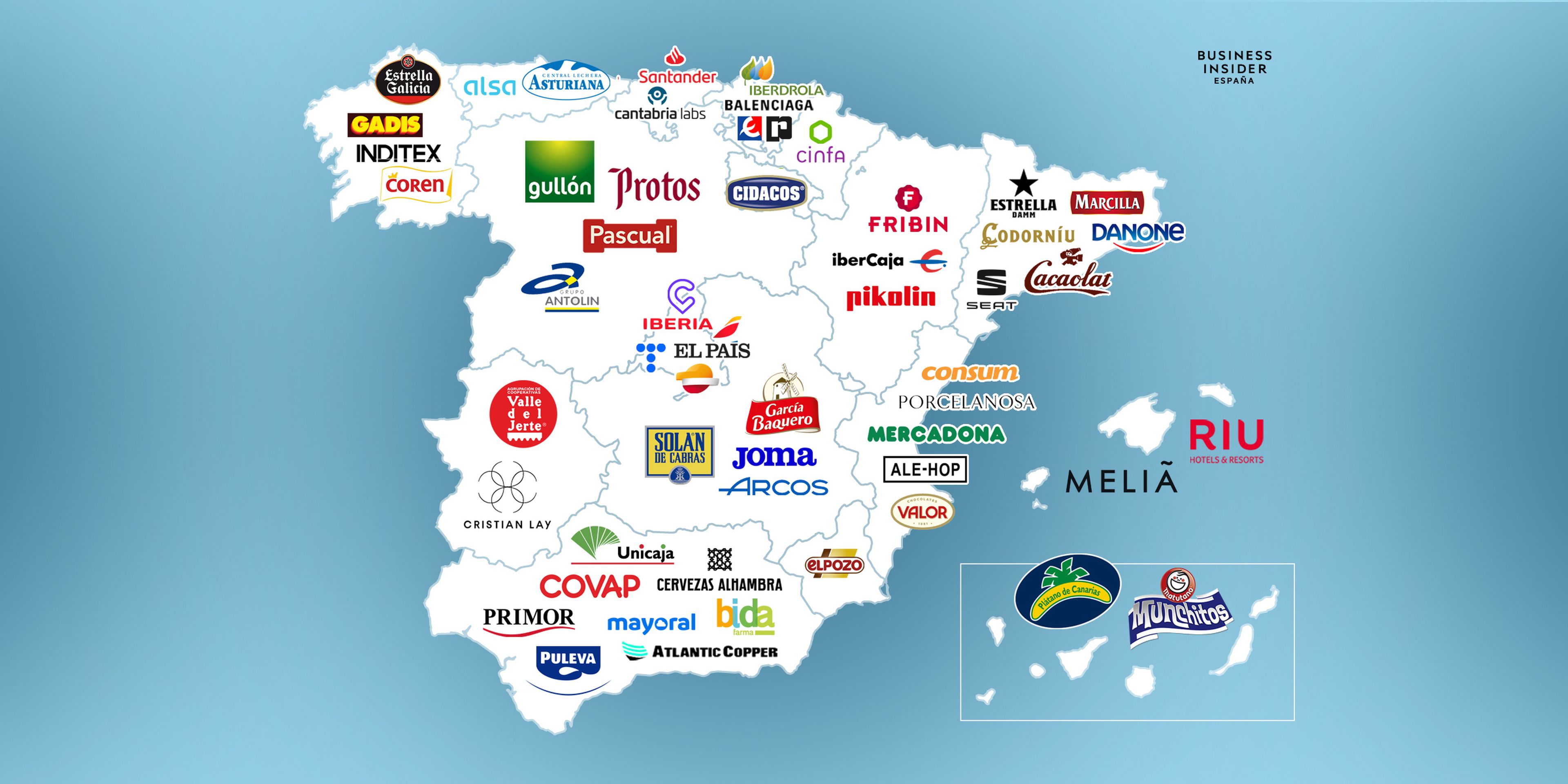 Mapa de las marcas más destacadas de cada región.