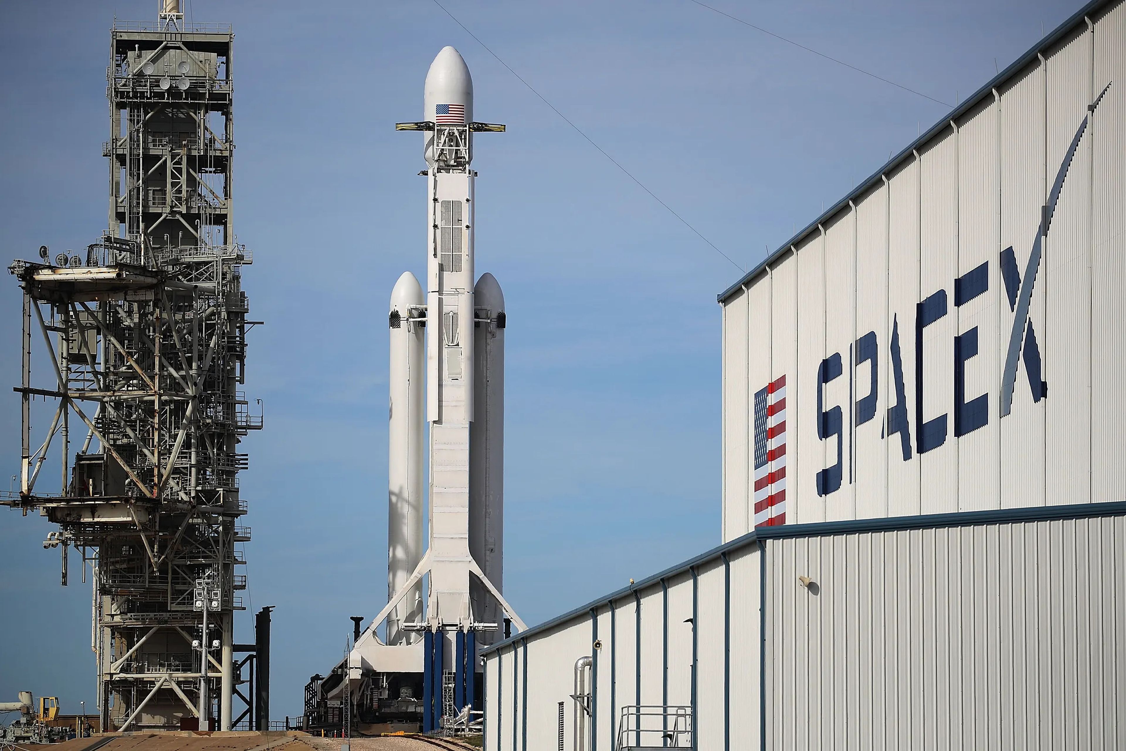 A SpaceX rocket sits on a launchpad in 2018.