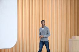 Sundar Pichai walking on stage at Google IO 2023