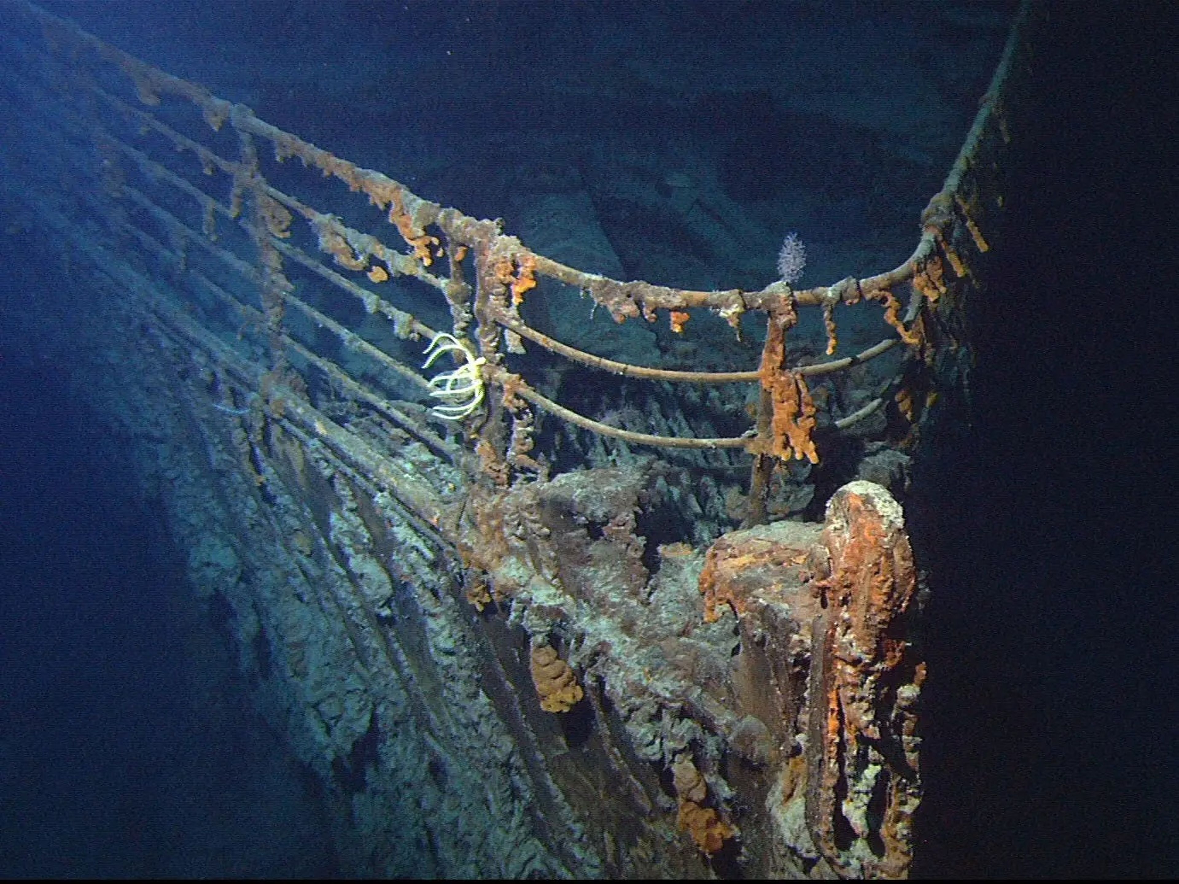 Proa del Titanic capturada durante una expedición de regreso al naufragio.
