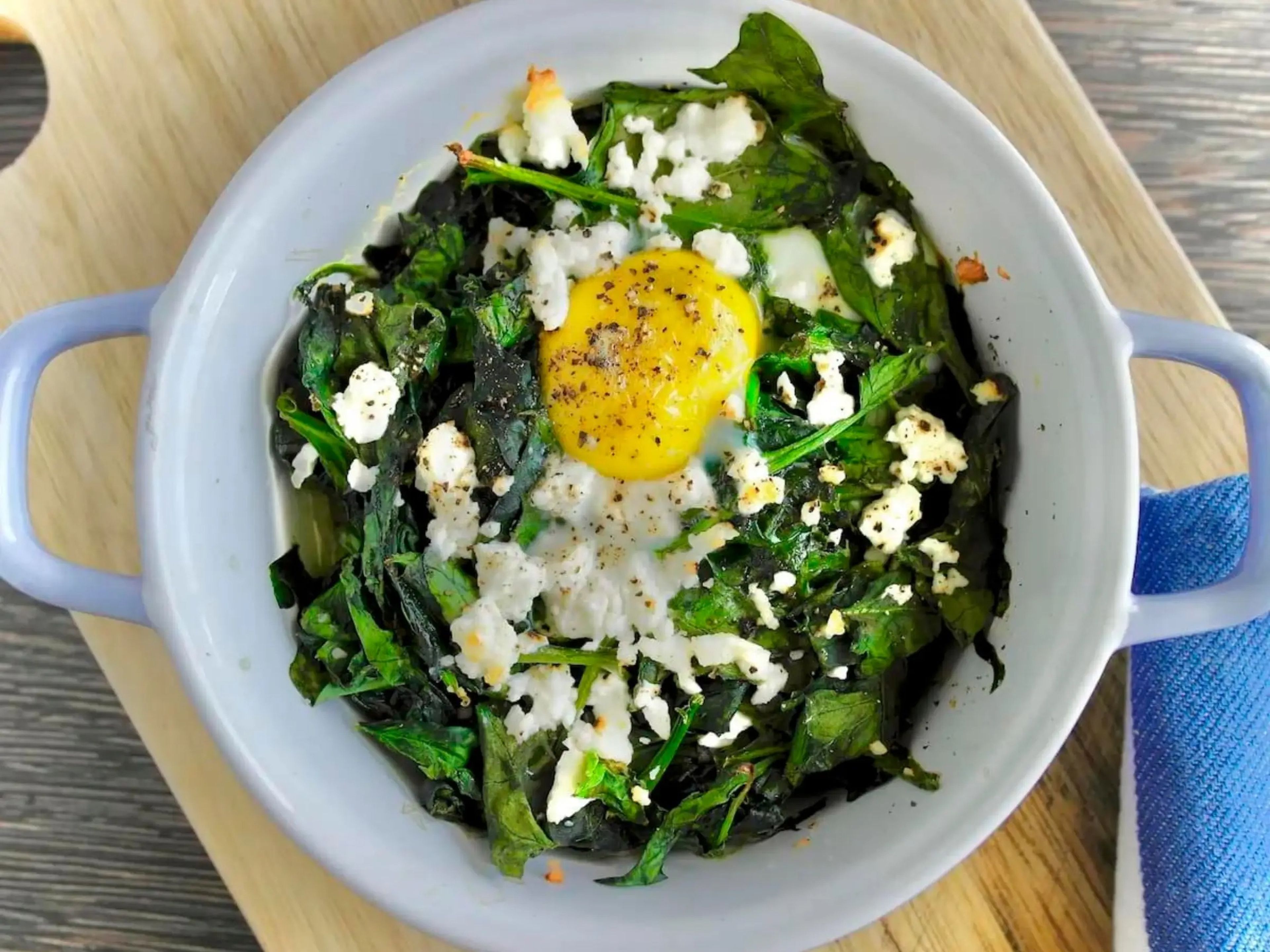Baked spinach, feta, and eggs