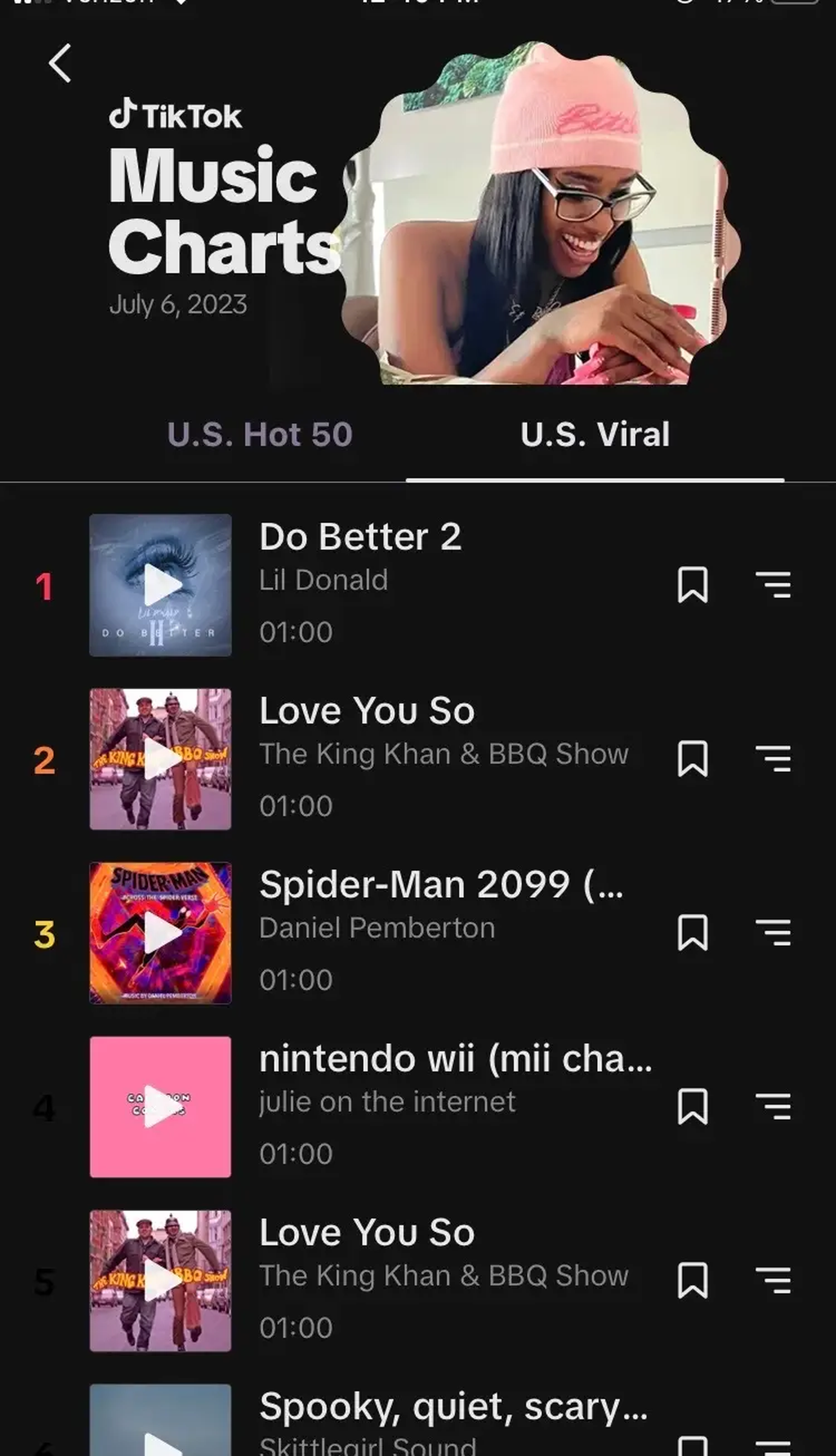 La canción más popular de TikTok en Estados Unidos el 6 de julio de 2023 fue 'Do Better 2', de Lil Donald.