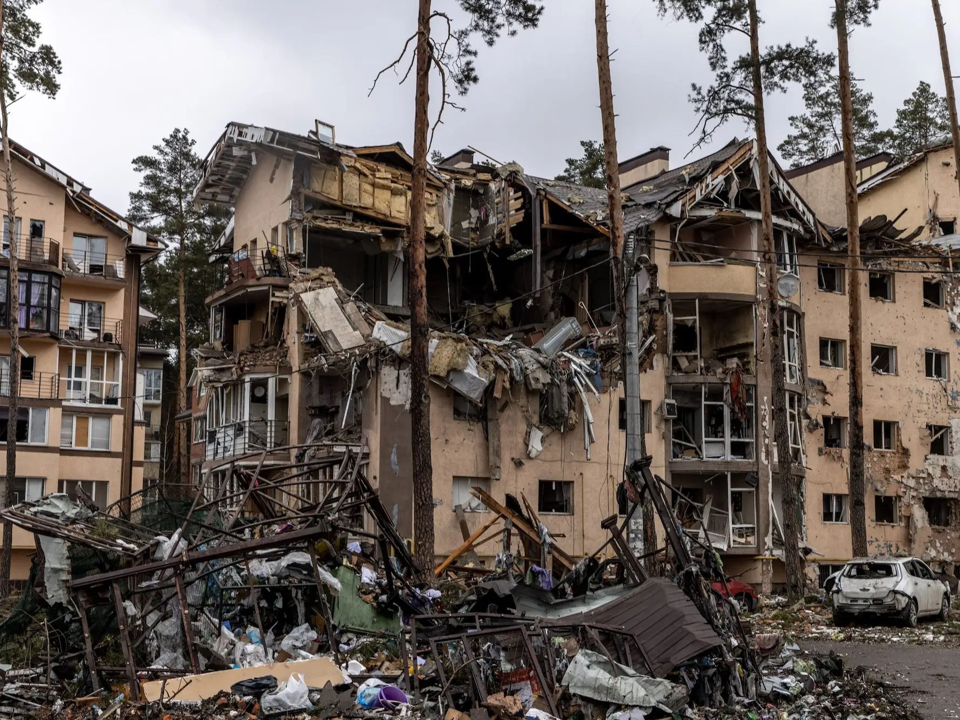 Edificios destruidos en Irpin, Ucrania.