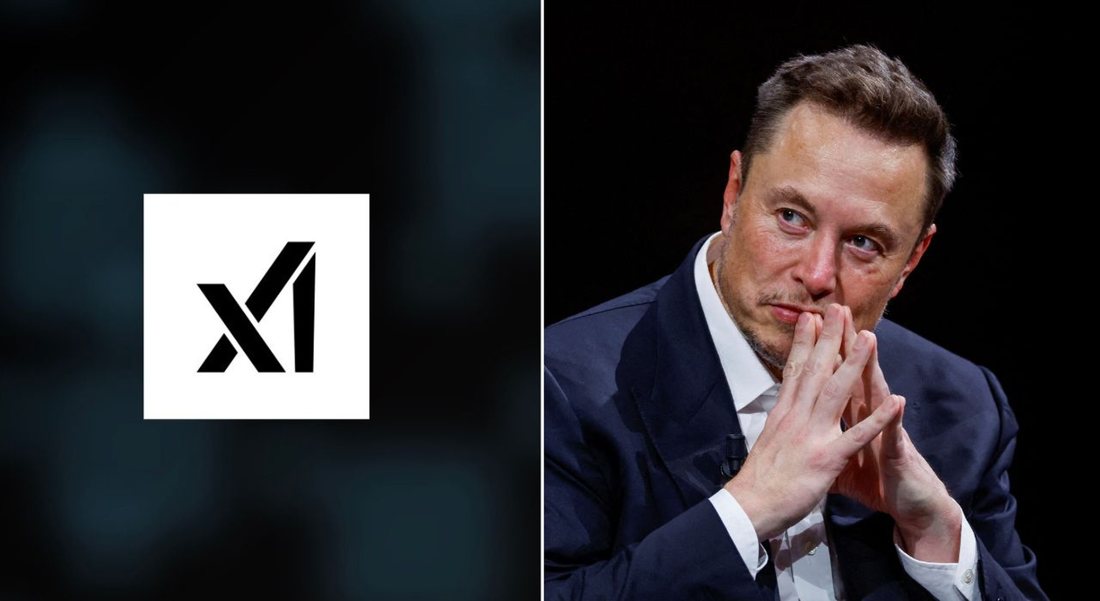 Elon Musk junto al logo de xAI