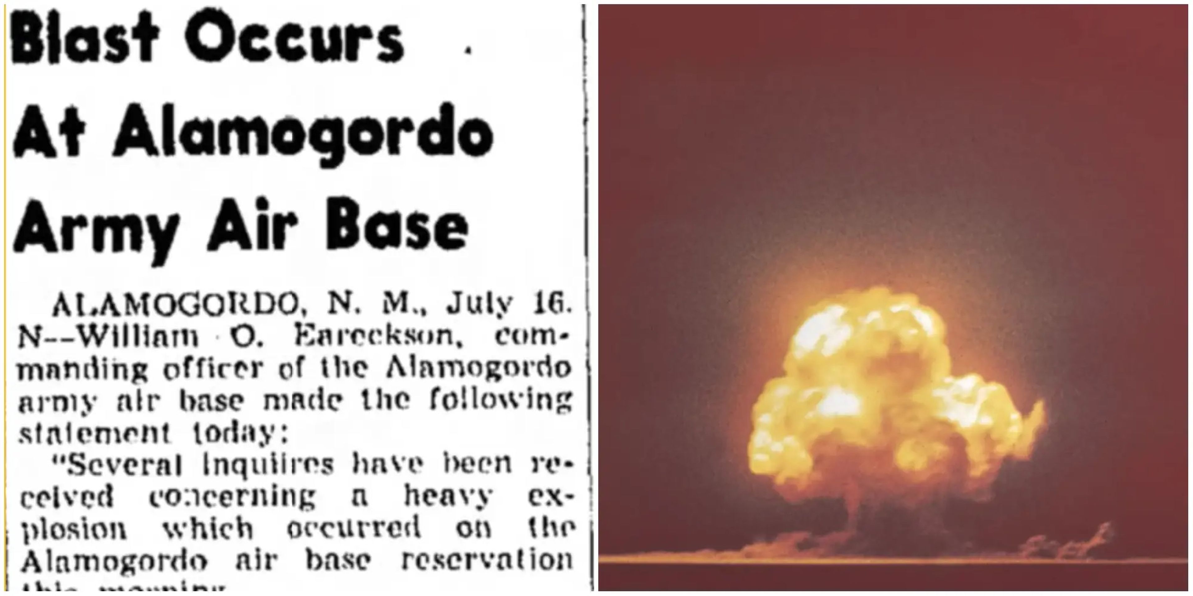 La enorme explosión de la prueba Trinity de Oppenheimer se explicó en un principio como una explosión de un depósito de municiones.