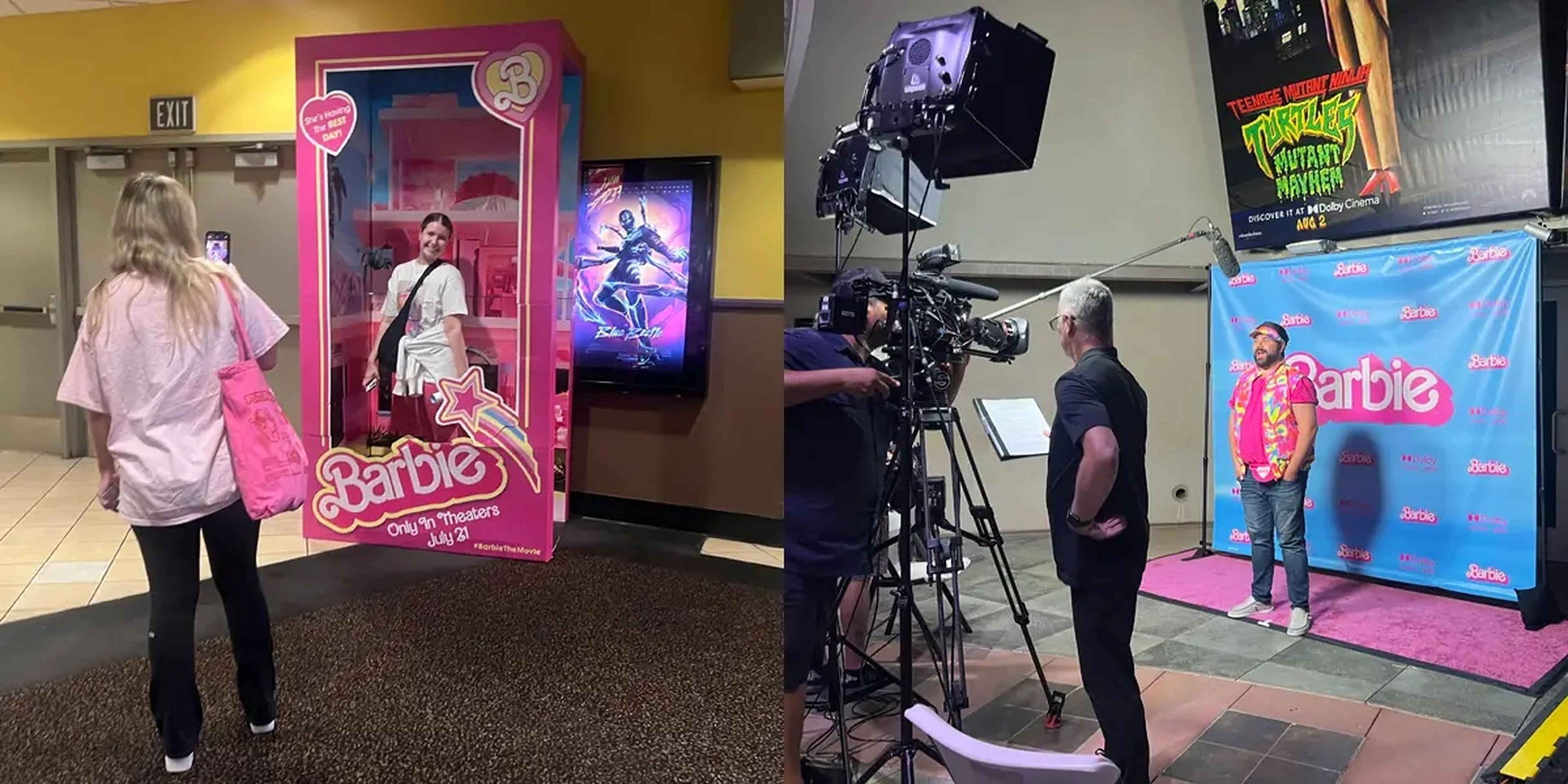 Los espectadores de la película Barbie en el AMC Burbank 16 de California pudieron hacerse fotos y dar su opinión sobre la película.