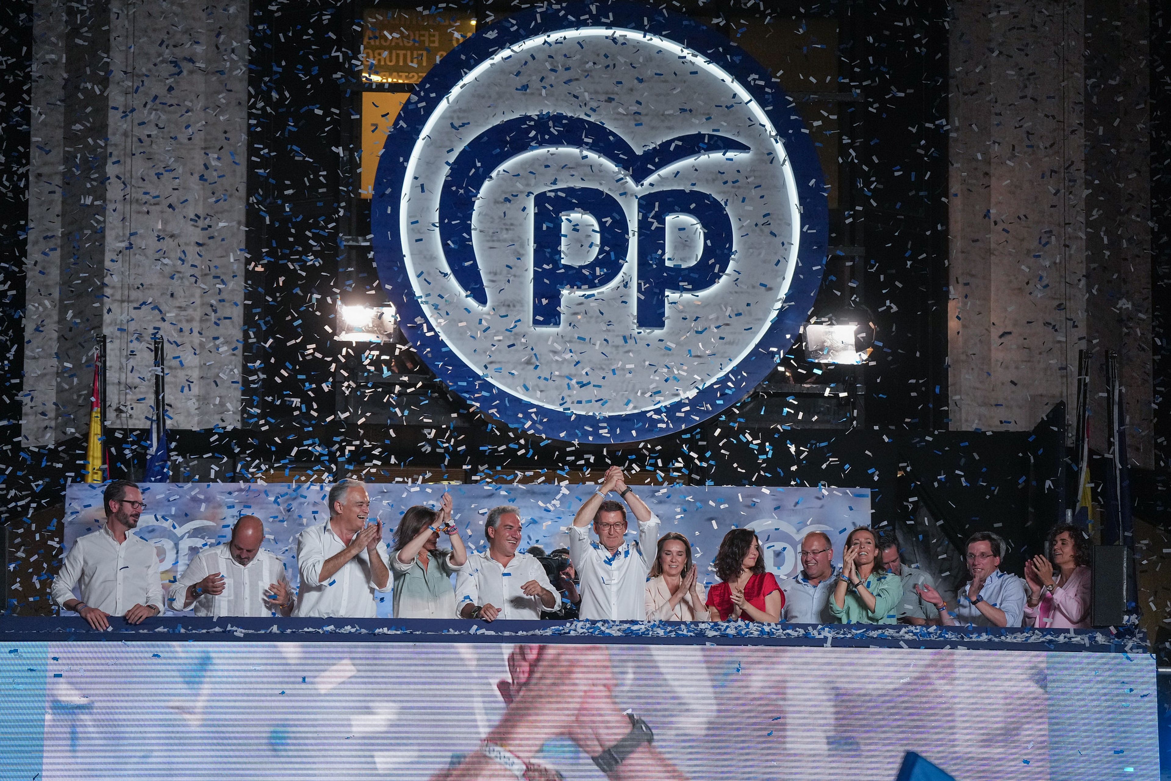 El PP celebra los resultados del 23J en su sede en calle Génova, en Madrid.