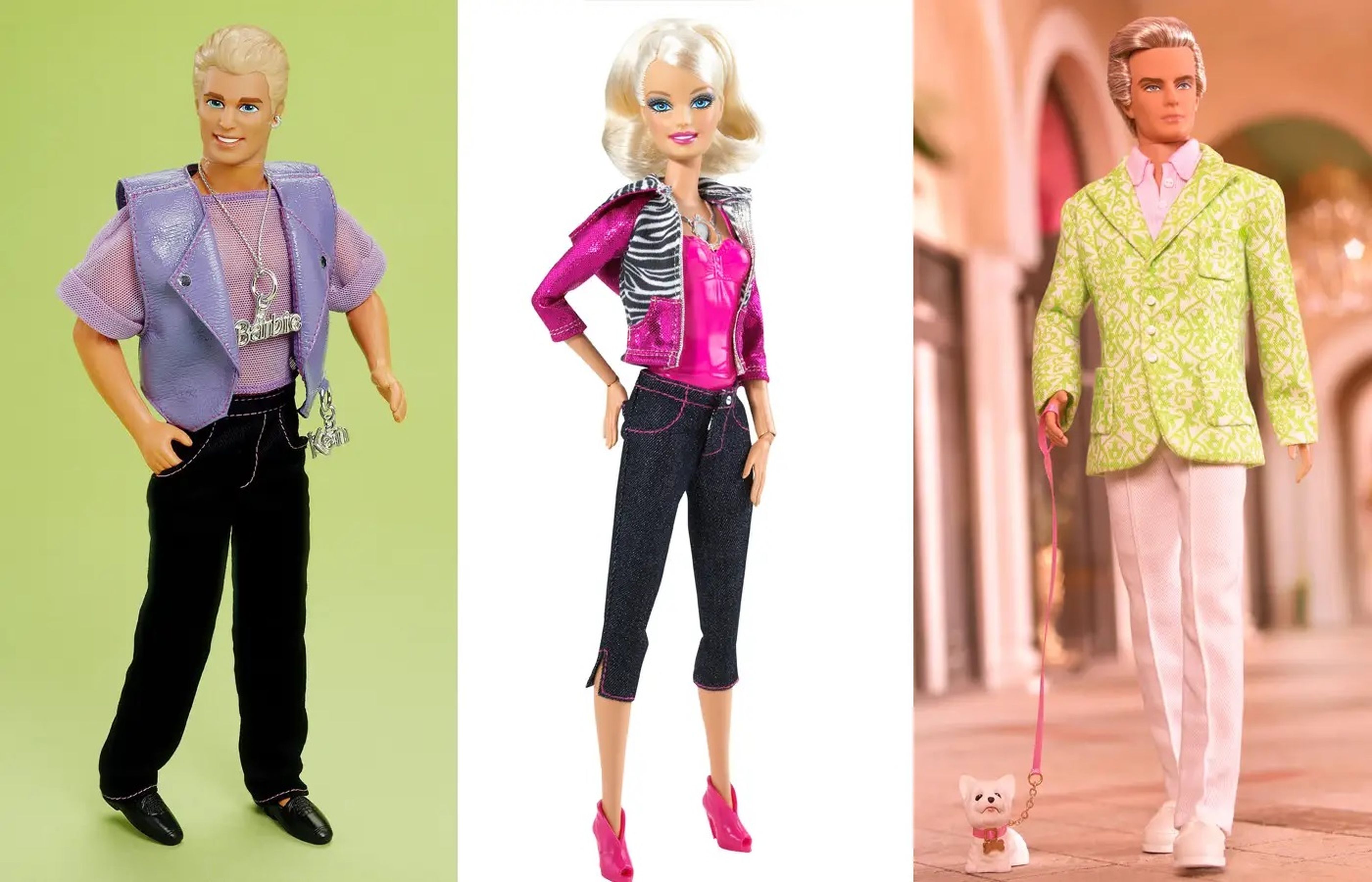 De izquierda a derecha: Earring Magic Ken, Video Girl Barbie y Sugar Daddy Ken.