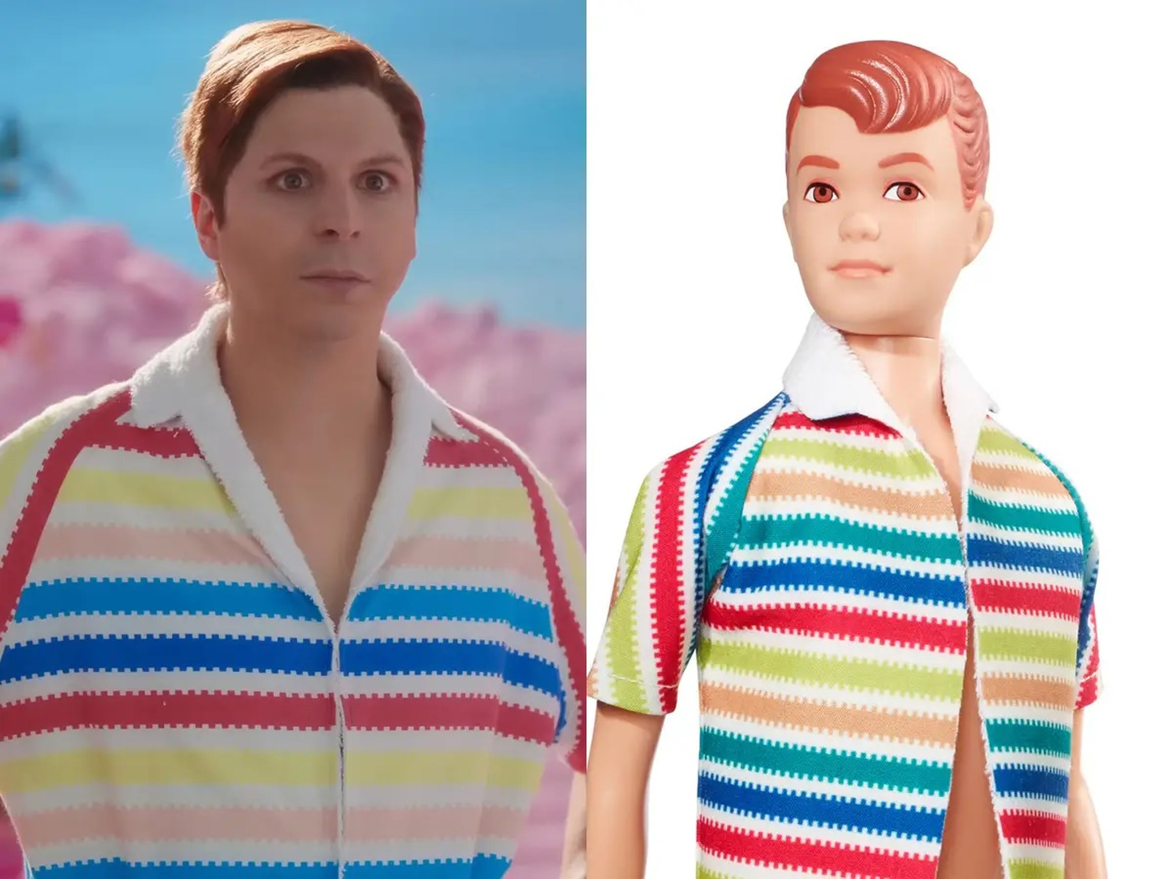 A la izquierda: Michael Cera como Allan. A la derecha: El muñeco Allan de Mattel.