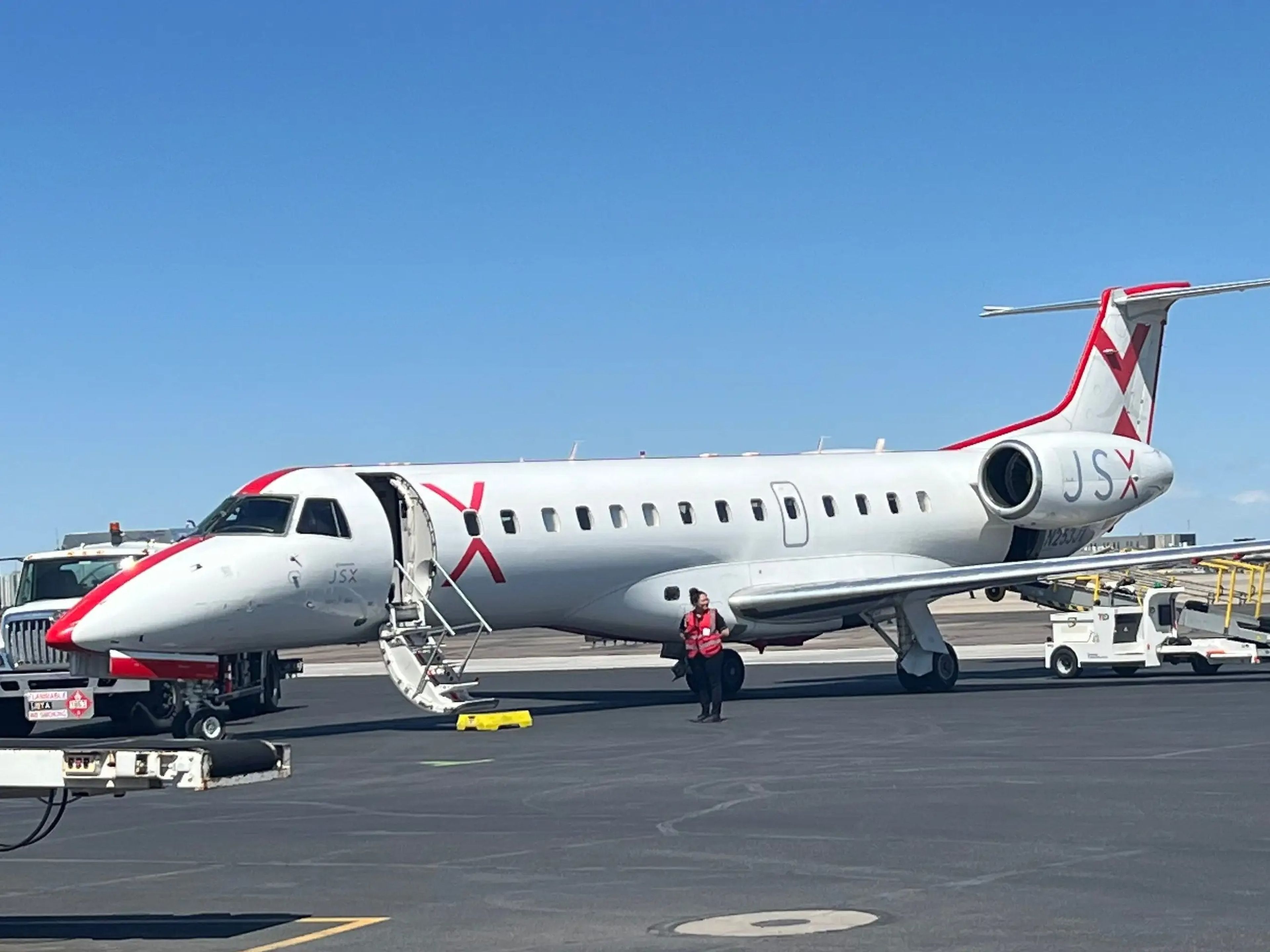 The JSX plane on a runway in Phoenix after the author and other passengers had deplaned.