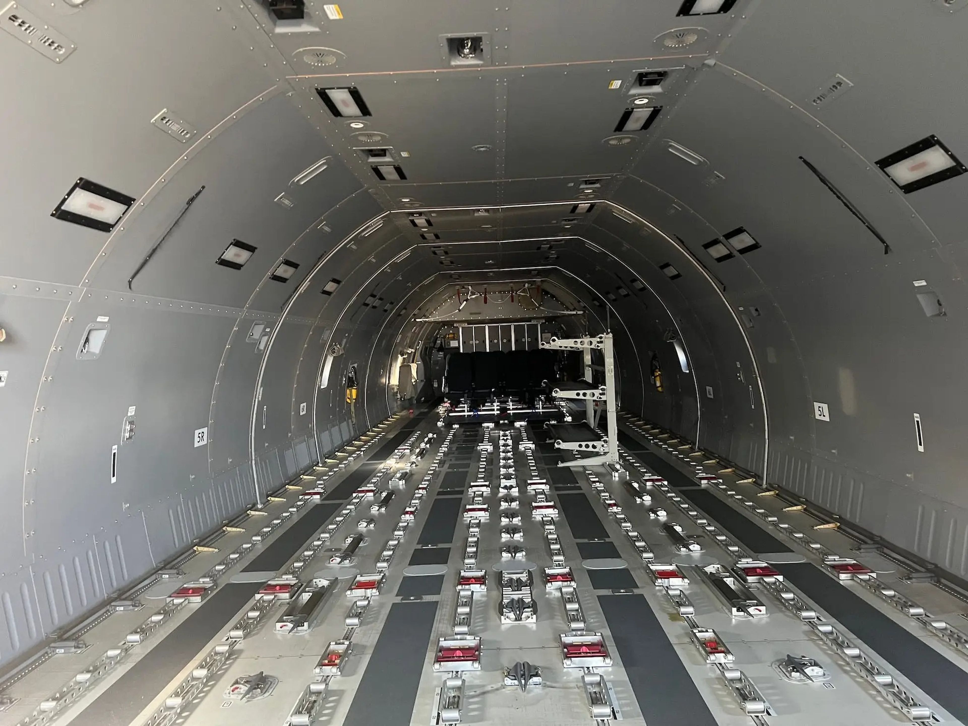 Looking down the cabin towards the back of the jet.