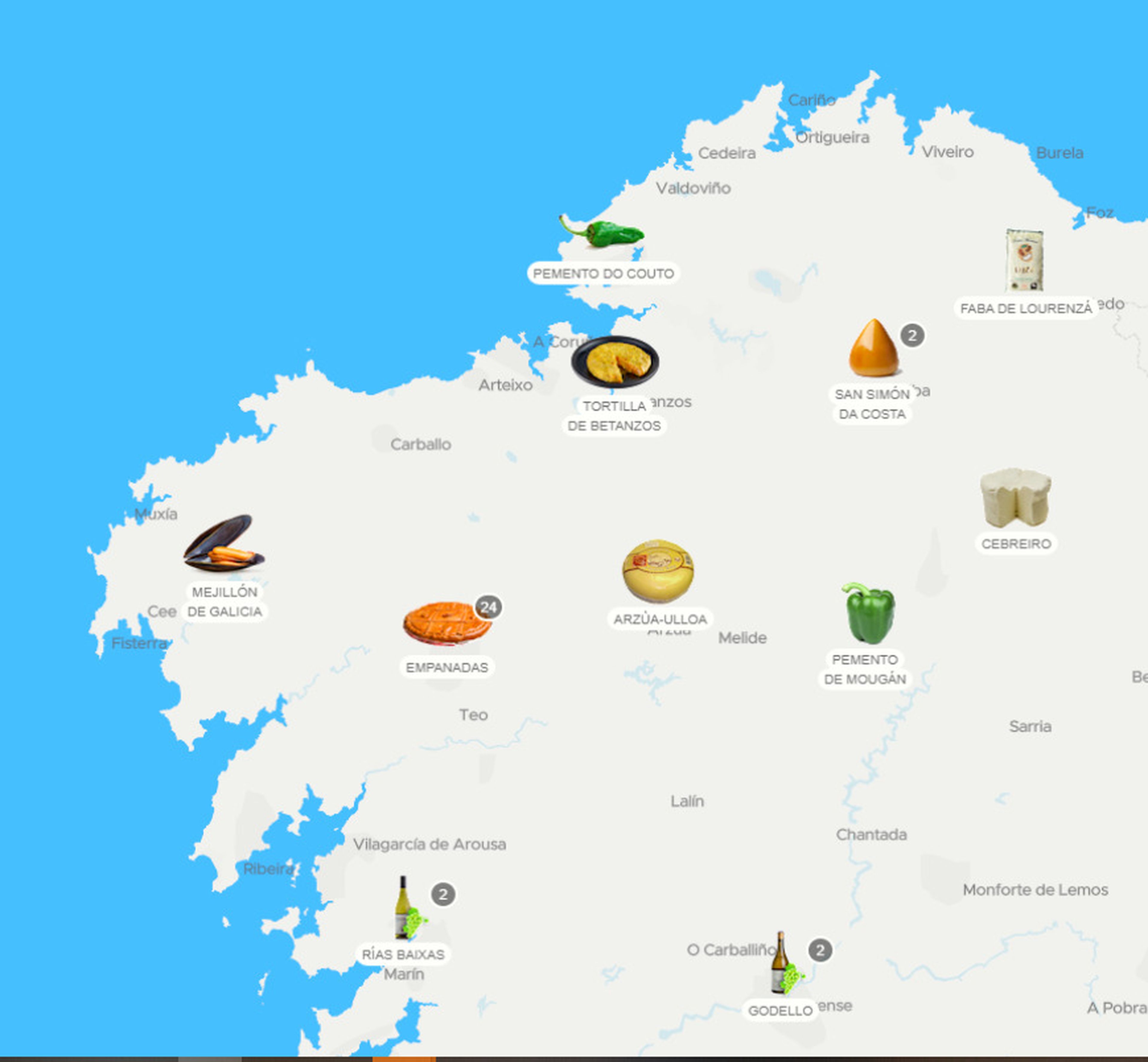 Mapa gastronomía de Galicia