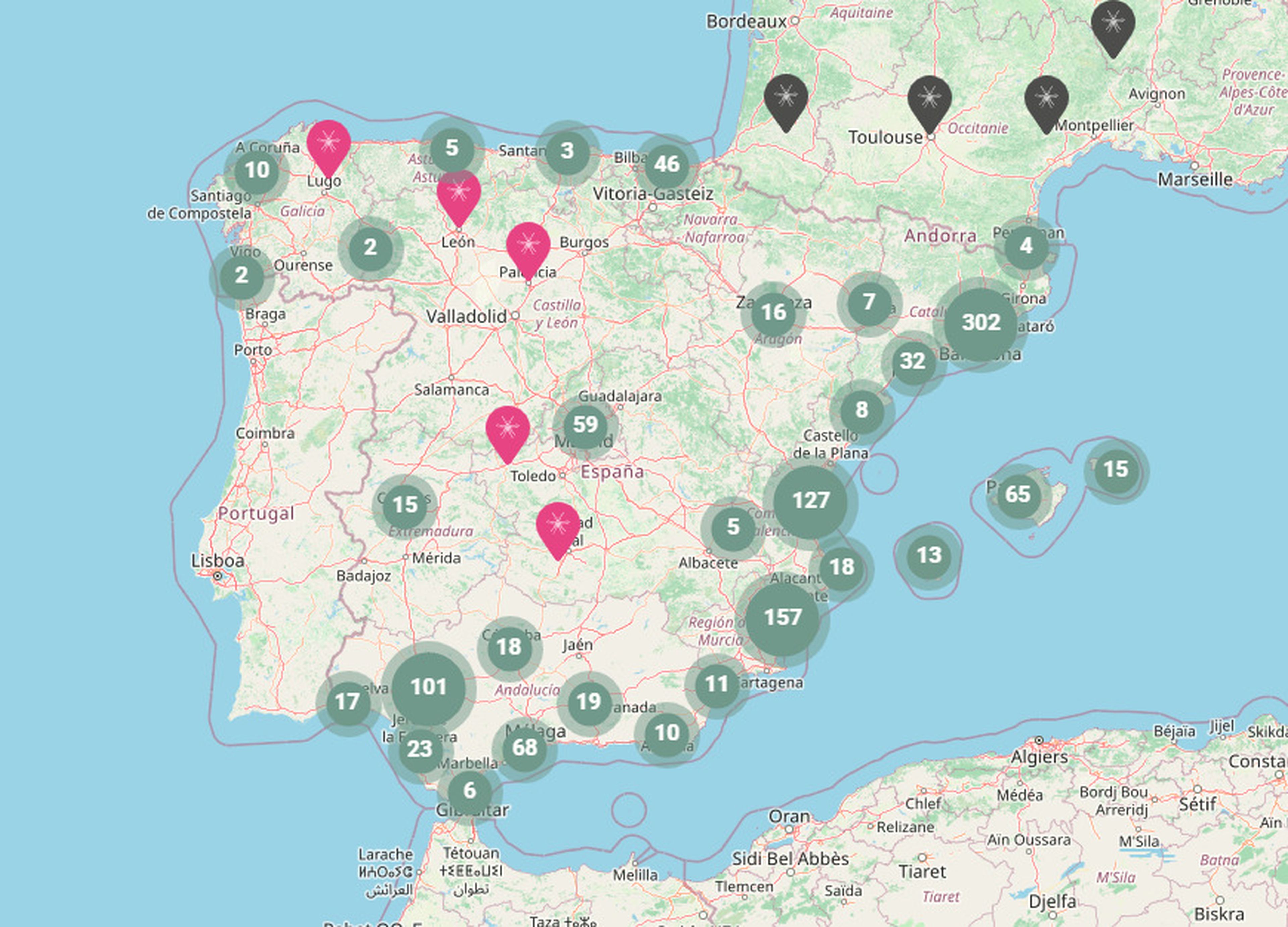 Mapa de mosquitos en España