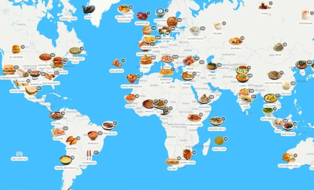 El increíble mapa con los mejores platos típicos de todos los países