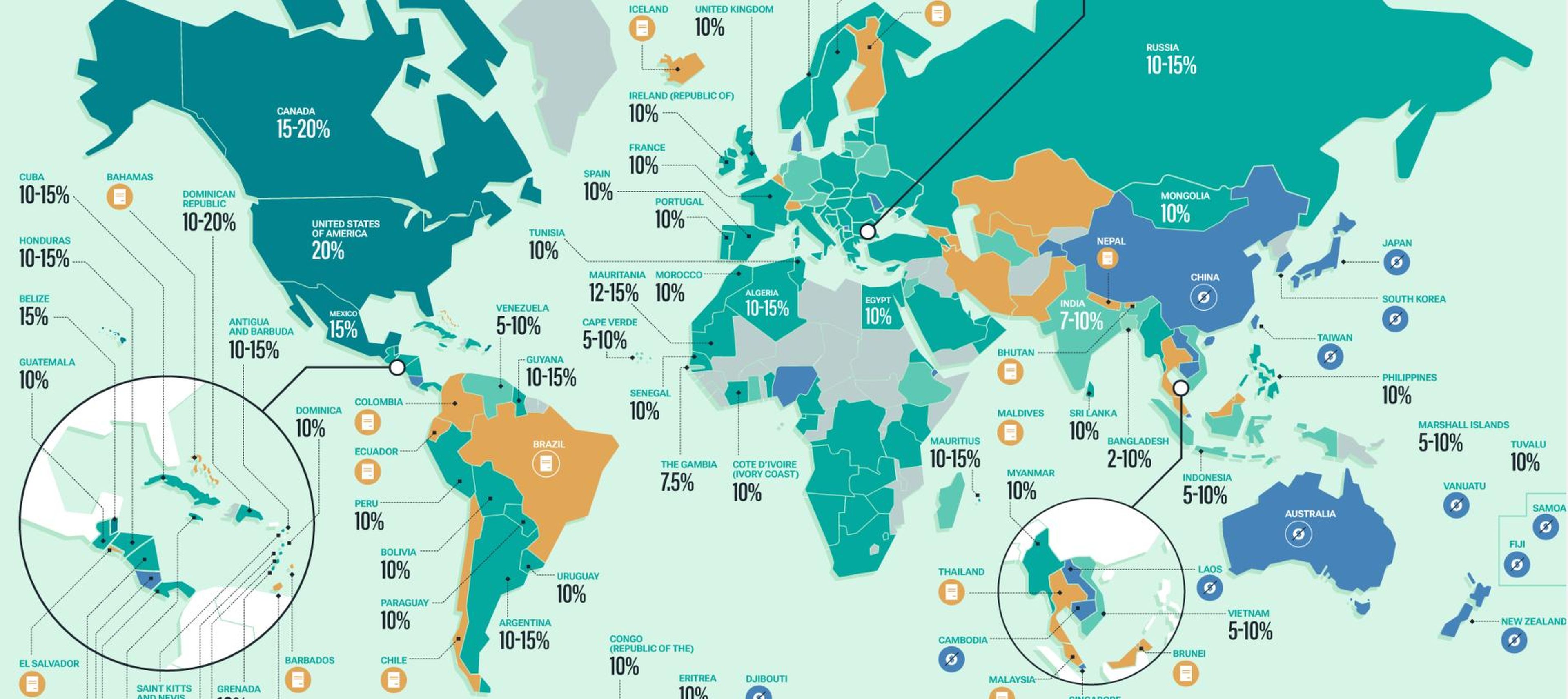 mapa propinas que dejar en cada país