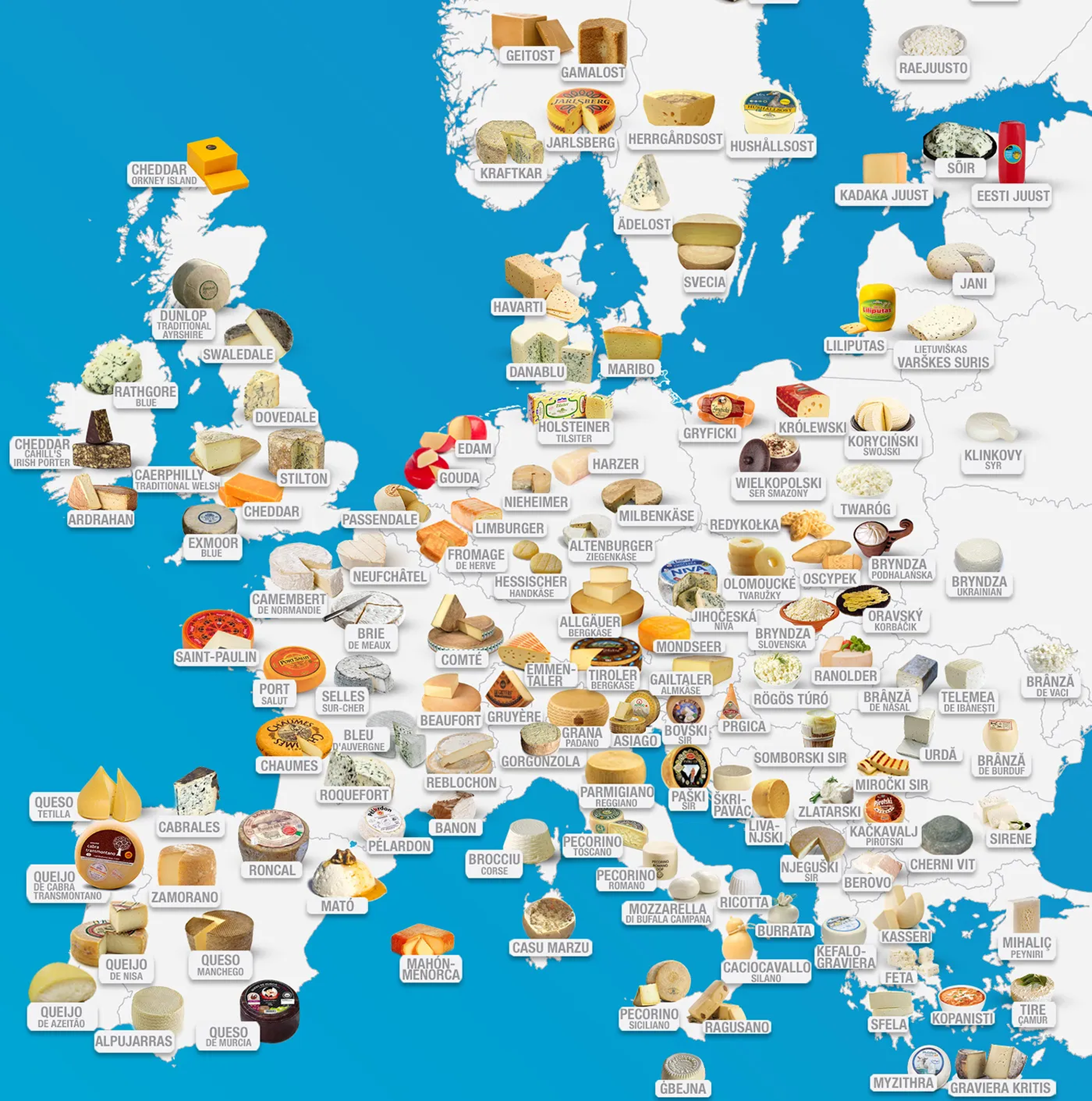 Mapa quesos de Europa