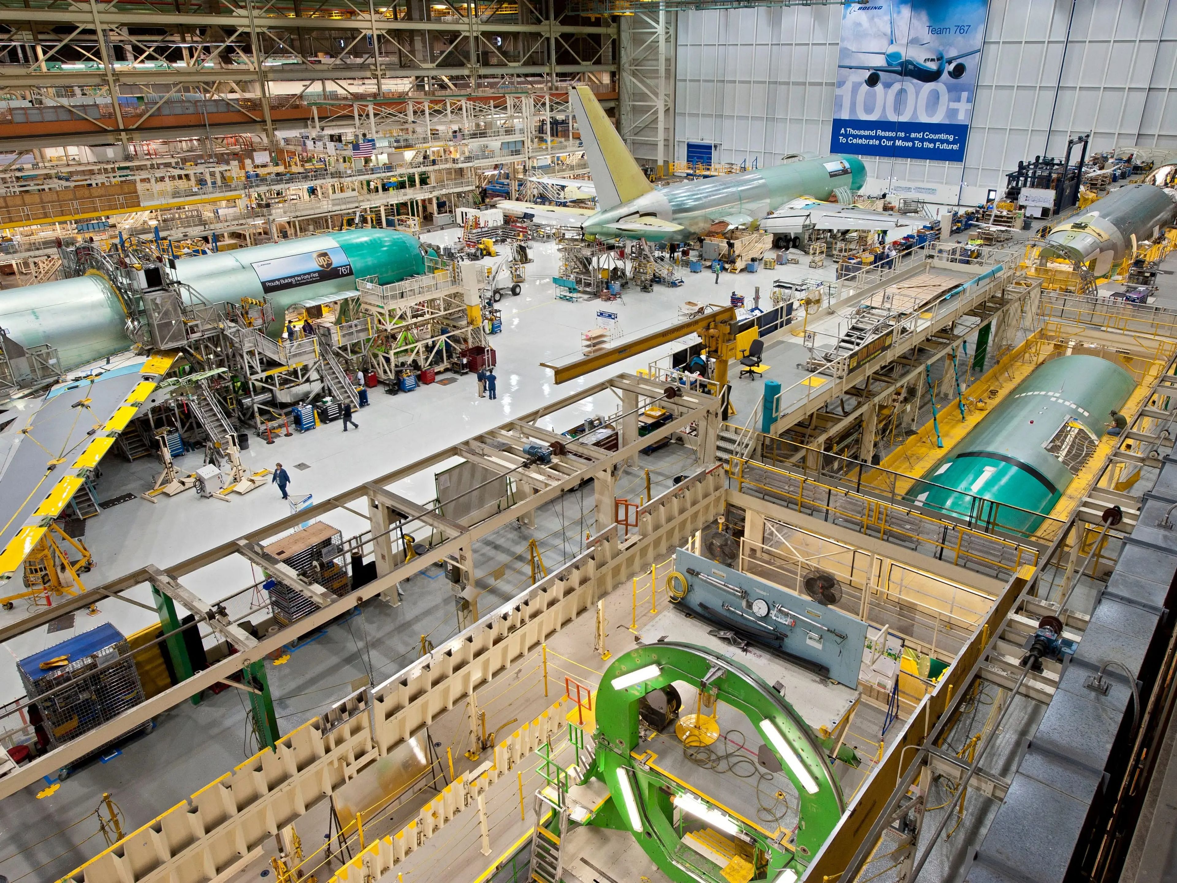Parte de la cadena de producción donde se construyen los aviones de carga 767 y los aviones militares KC-46 en Washington.