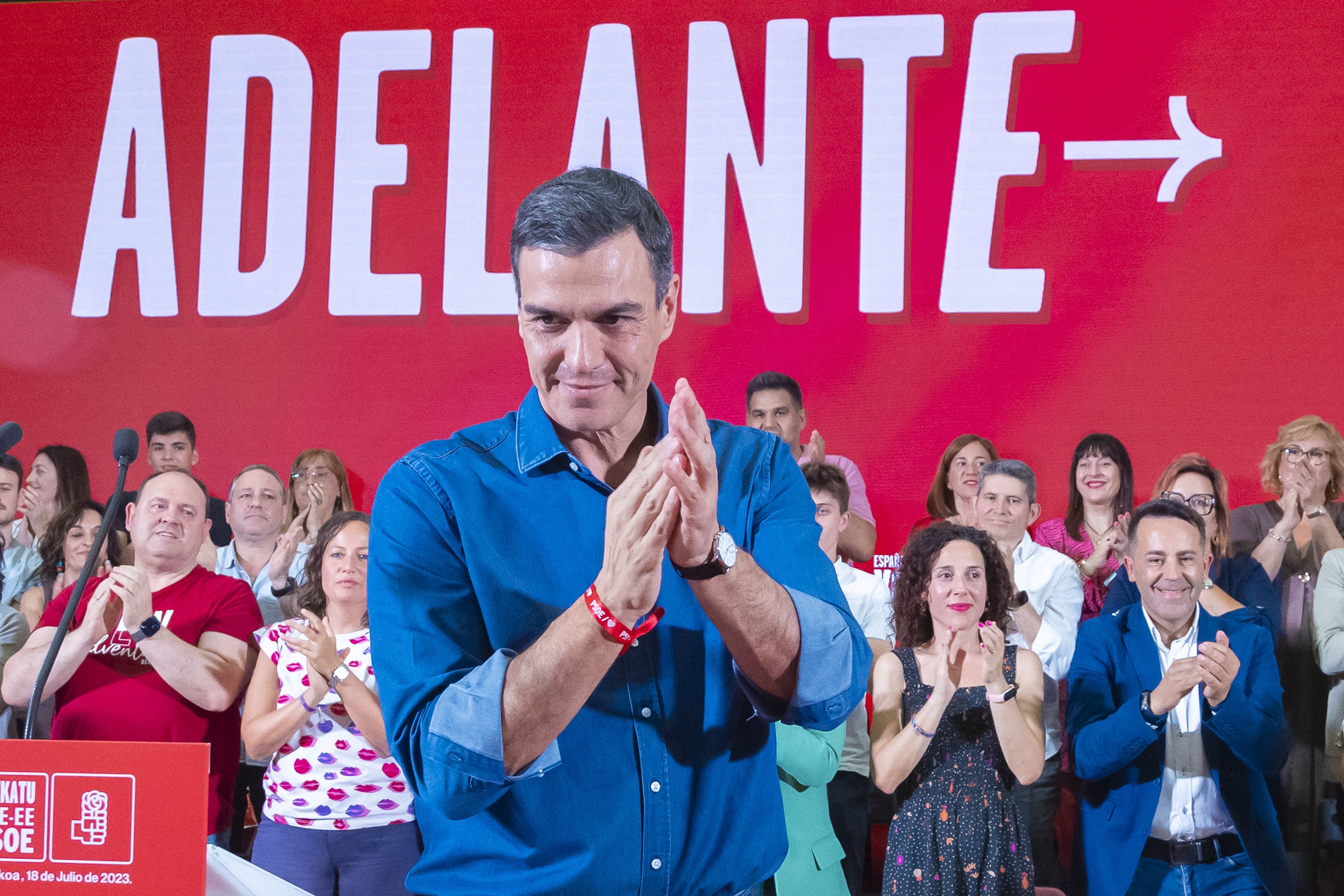 Pedro Sánchez, en un acto electoral en 2023.