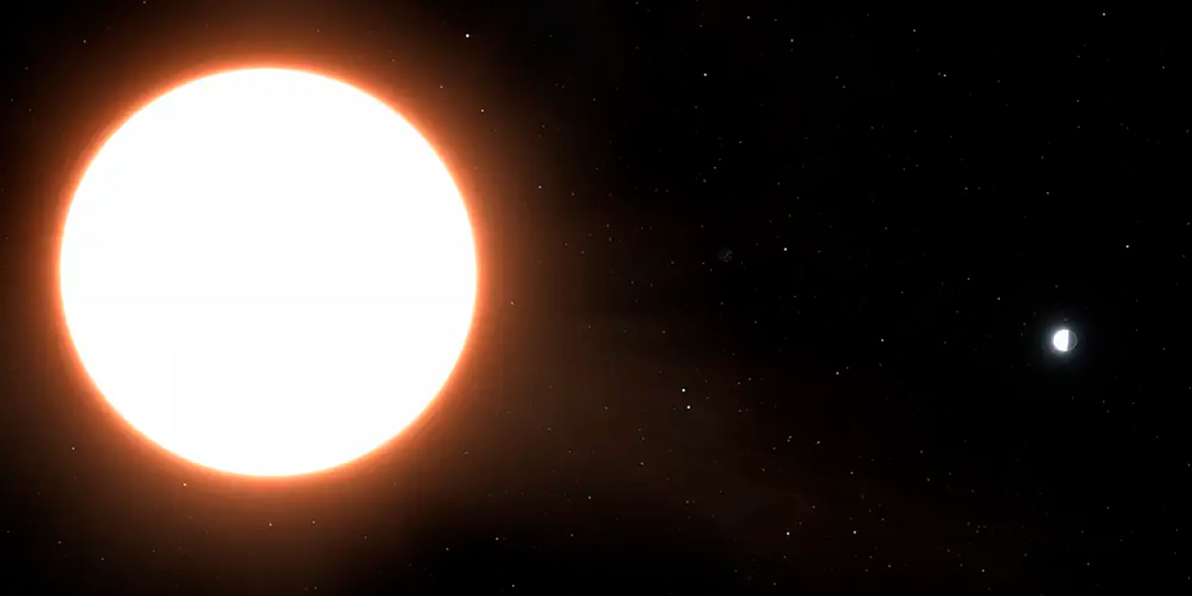 Representación del exoplaneta frente a su sol. Los científicos afirman que las nubes metálicas lo convierten en el planeta más brillante descubierto fuera del Sistema Solar.