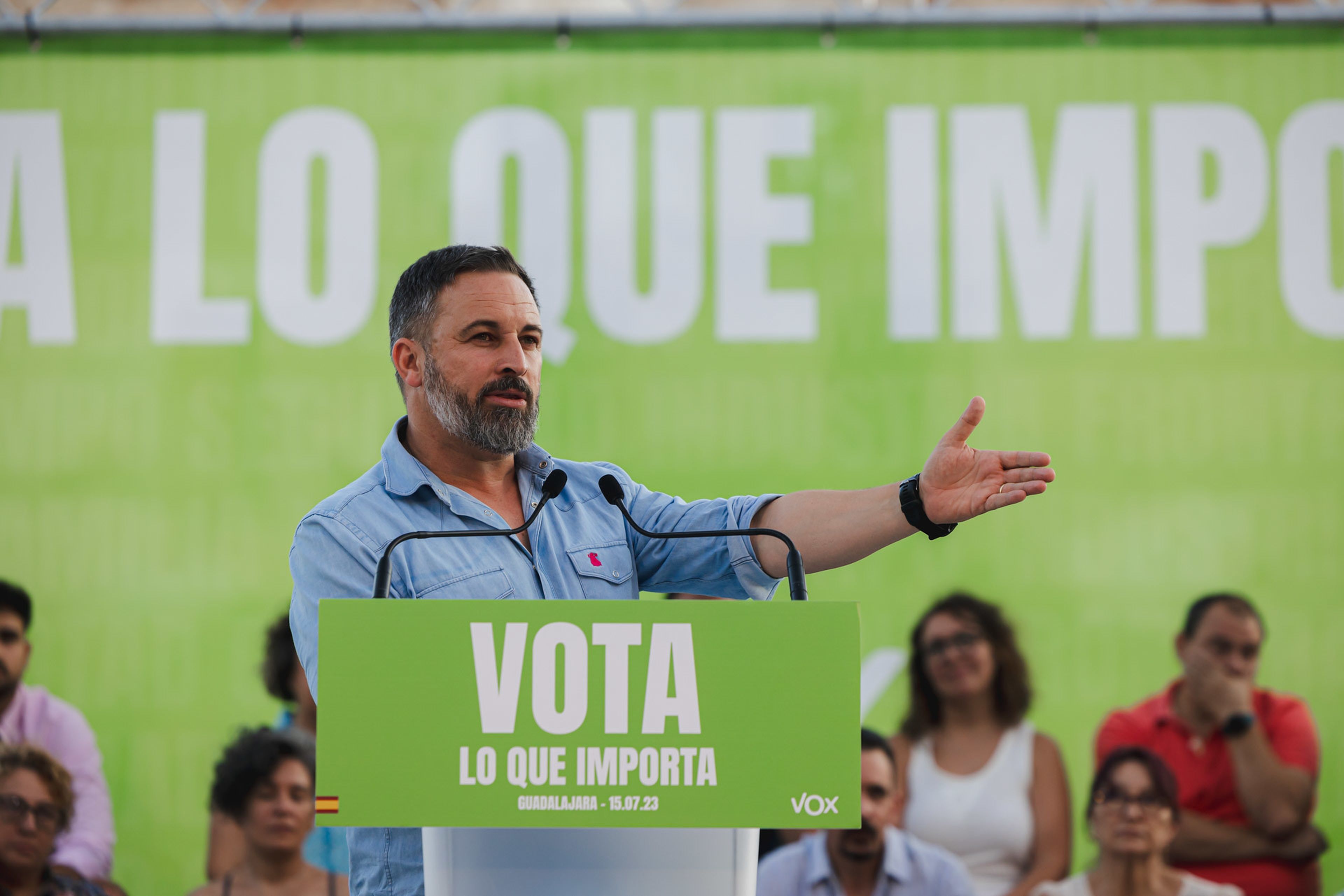 Santiago Abascal, en un acto de campaña de Vox para el 23J.